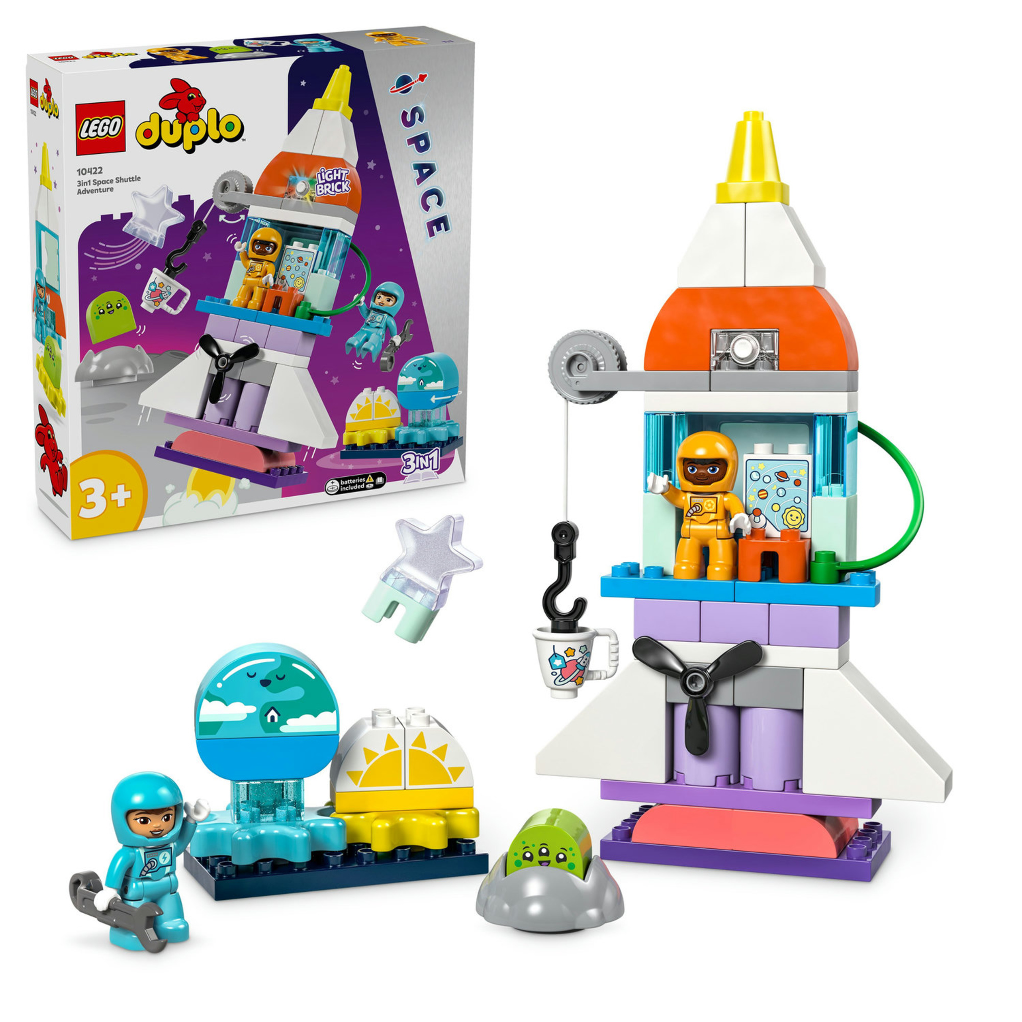 Lego duplo avventura dello space shuttle 3 in 1 (10422) - gioco educativo spaziale per bambini 3+, inclusi astronauti e veicoli - Duplo