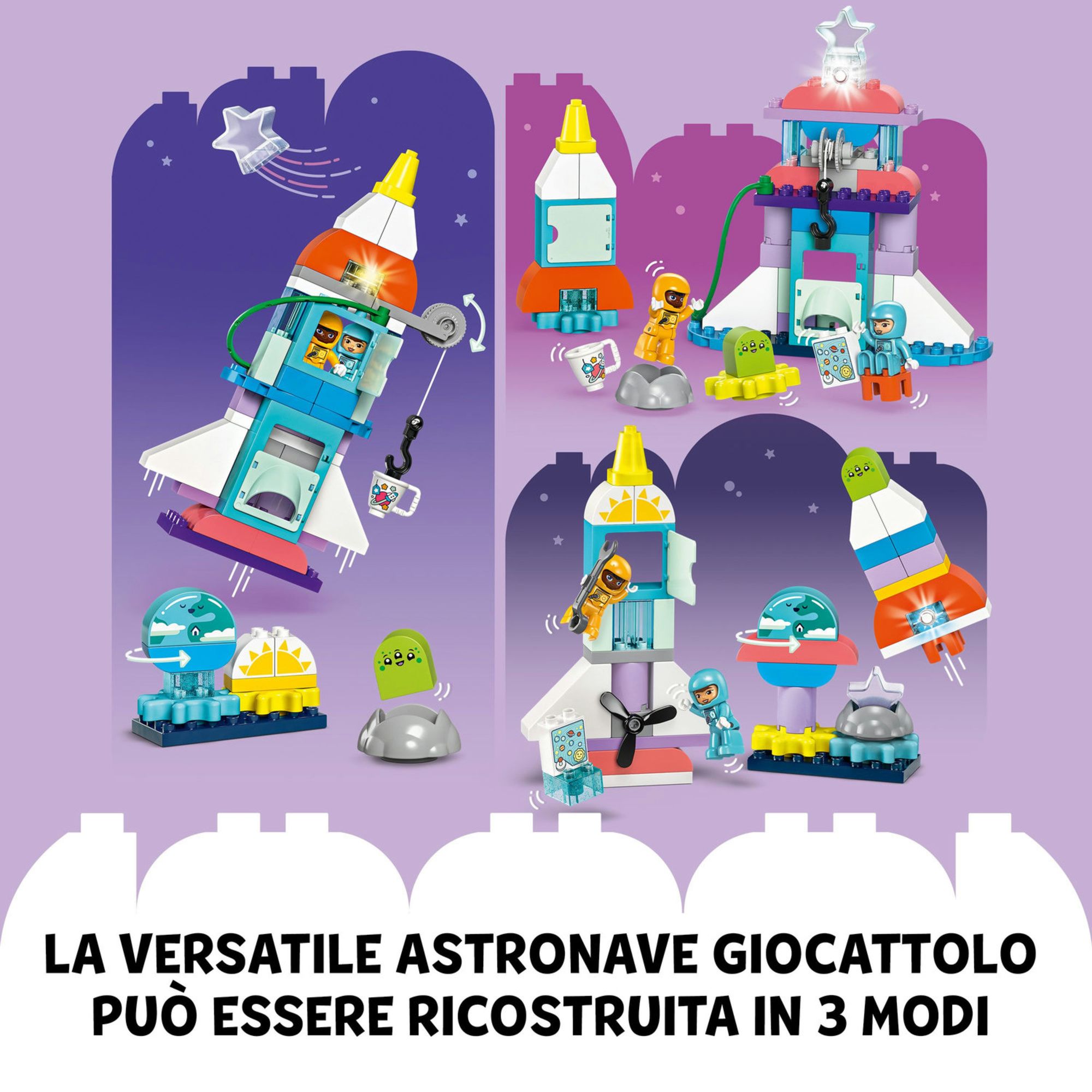 Lego duplo avventura dello space shuttle 3 in 1 (10422) - gioco educativo spaziale per bambini 3+, inclusi astronauti e veicoli - Duplo