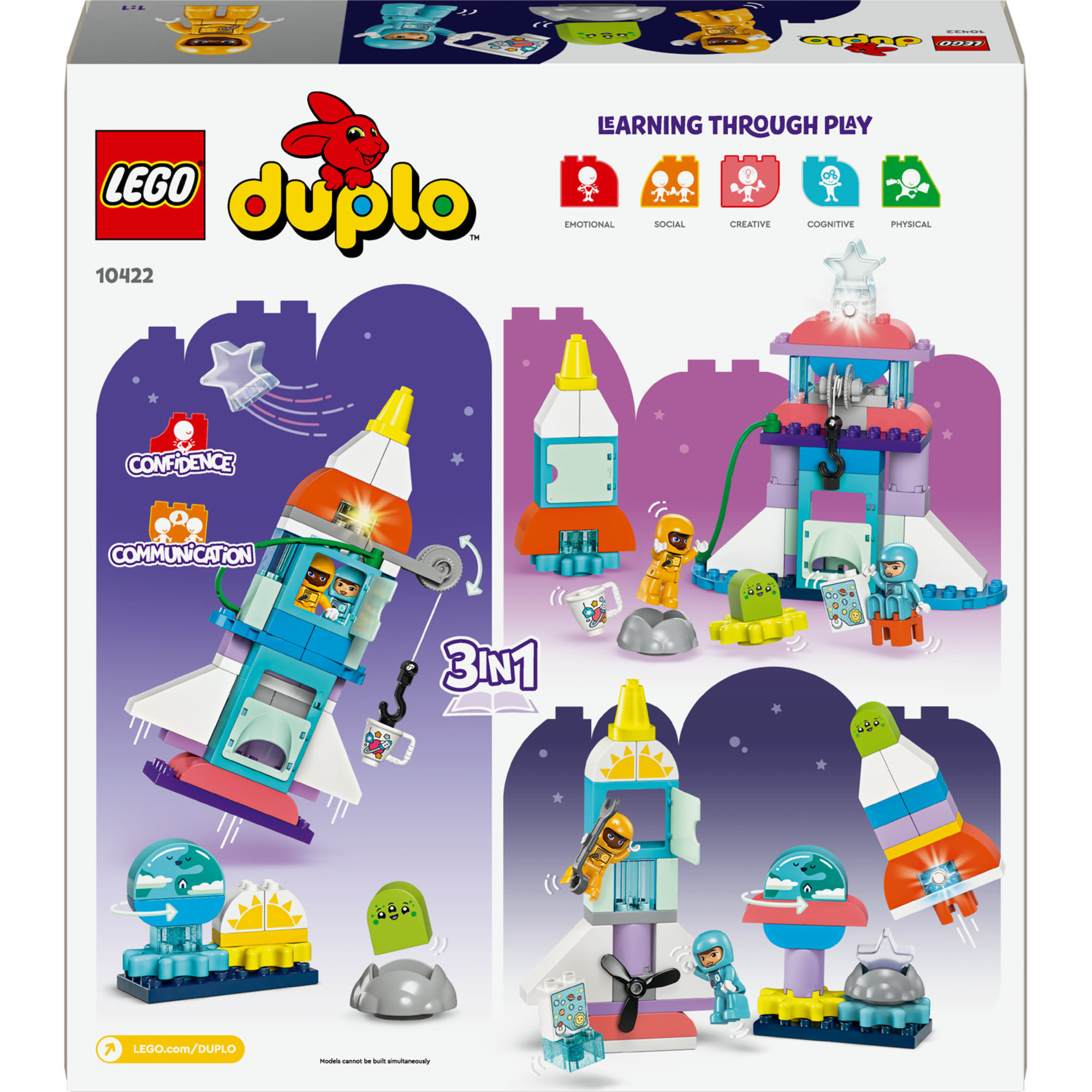 Lego duplo avventura dello space shuttle 3 in 1 (10422) - gioco educativo spaziale per bambini 3+, inclusi astronauti e veicoli - Duplo