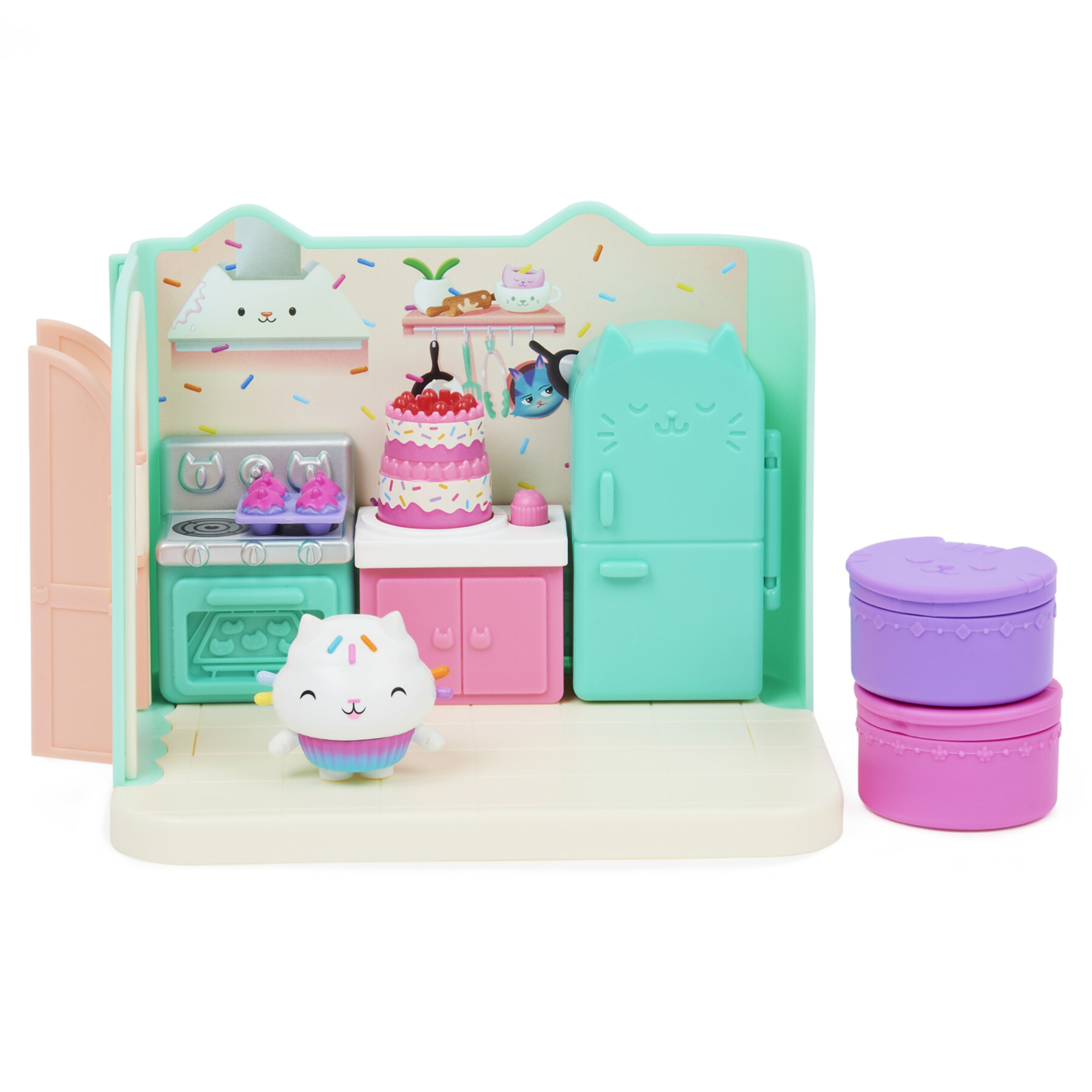 Gabby's dollhouse, la cucina di gattino dolcetto, mini playset stanze della casa, giochi per bambini dai 3 anni in su - Gabby