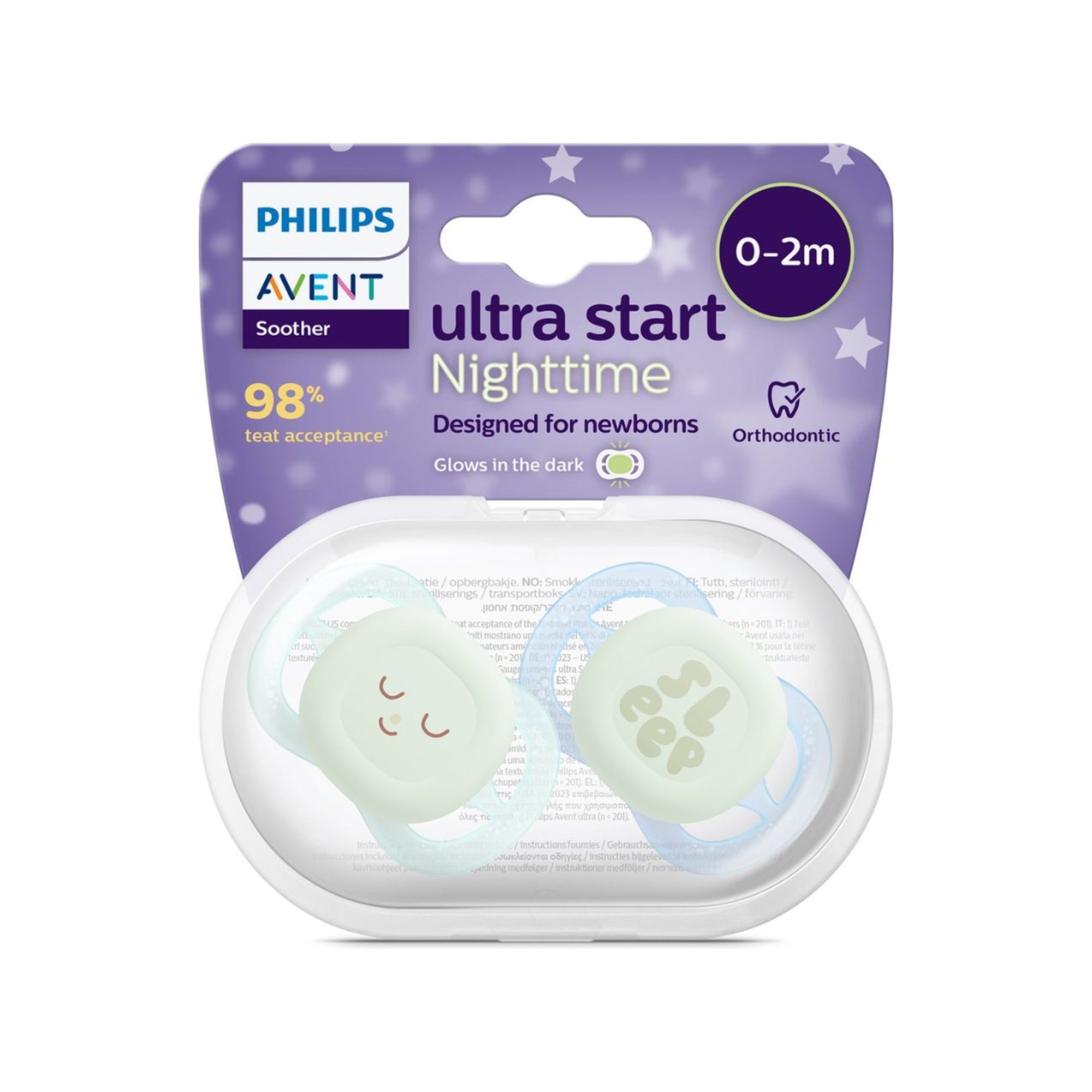 Ciuccio notturno ultra start scf075/08  blu/verde -  philips - Avent