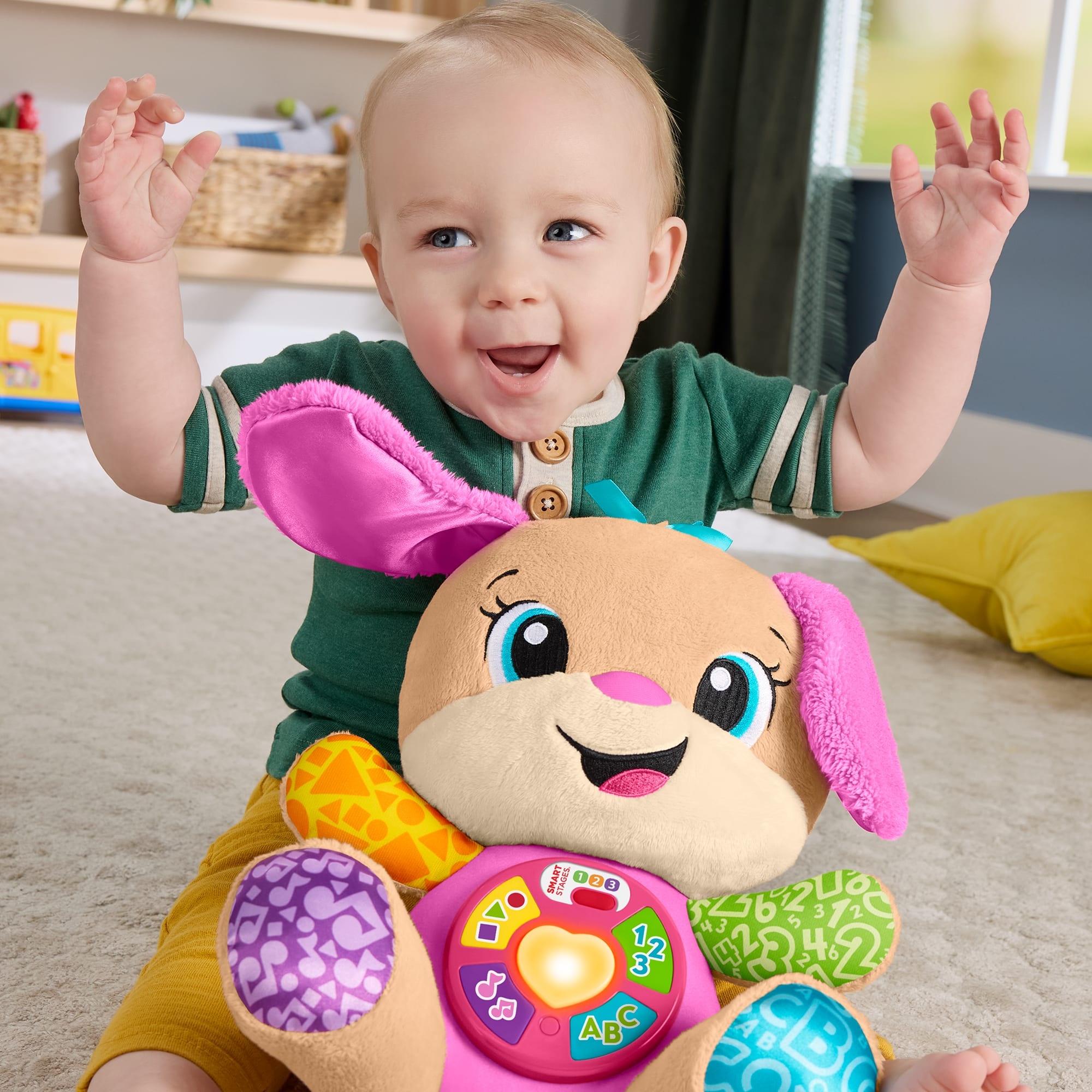 Fisher-price - la sorella di cagnolino smart stages, peluche rosa musicale per l'apprendimento con luci, suoni e frasi - FISHER PRICE