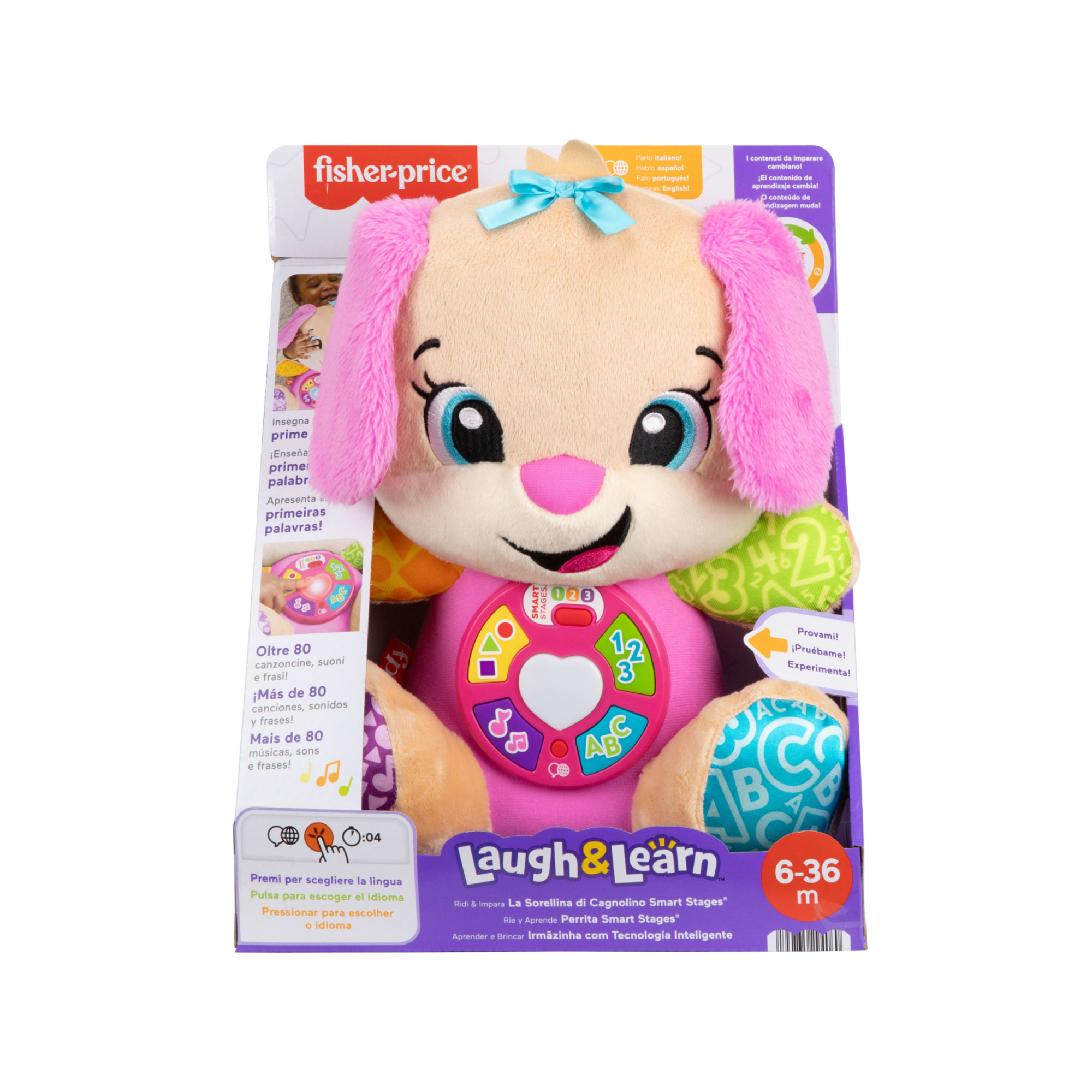 Fisher-price - la sorella di cagnolino smart stages, peluche rosa musicale per l'apprendimento con luci, suoni e frasi - FISHER PRICE