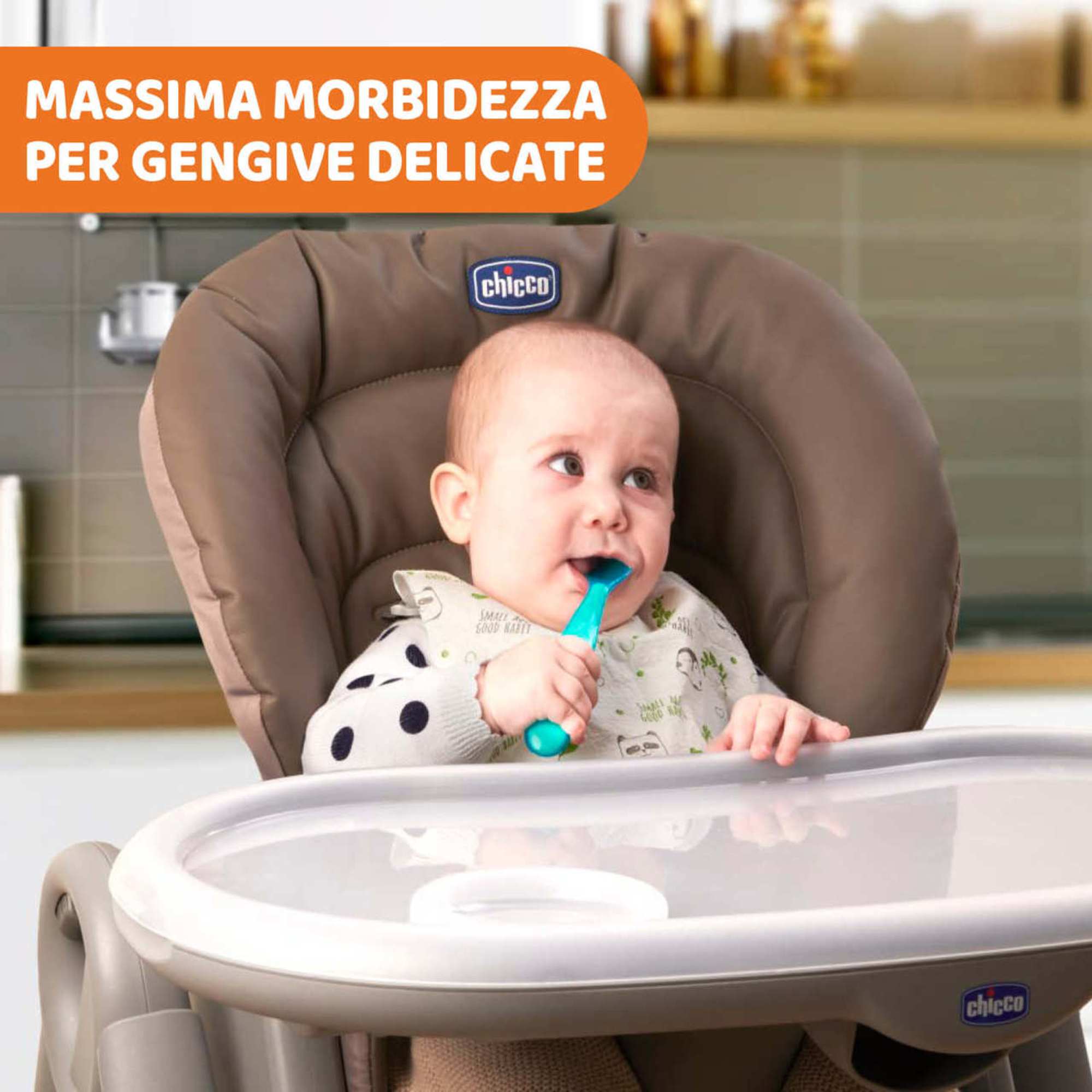 Cucchiaino morbido silicone 6m+ grigio con case - chicco - Chicco