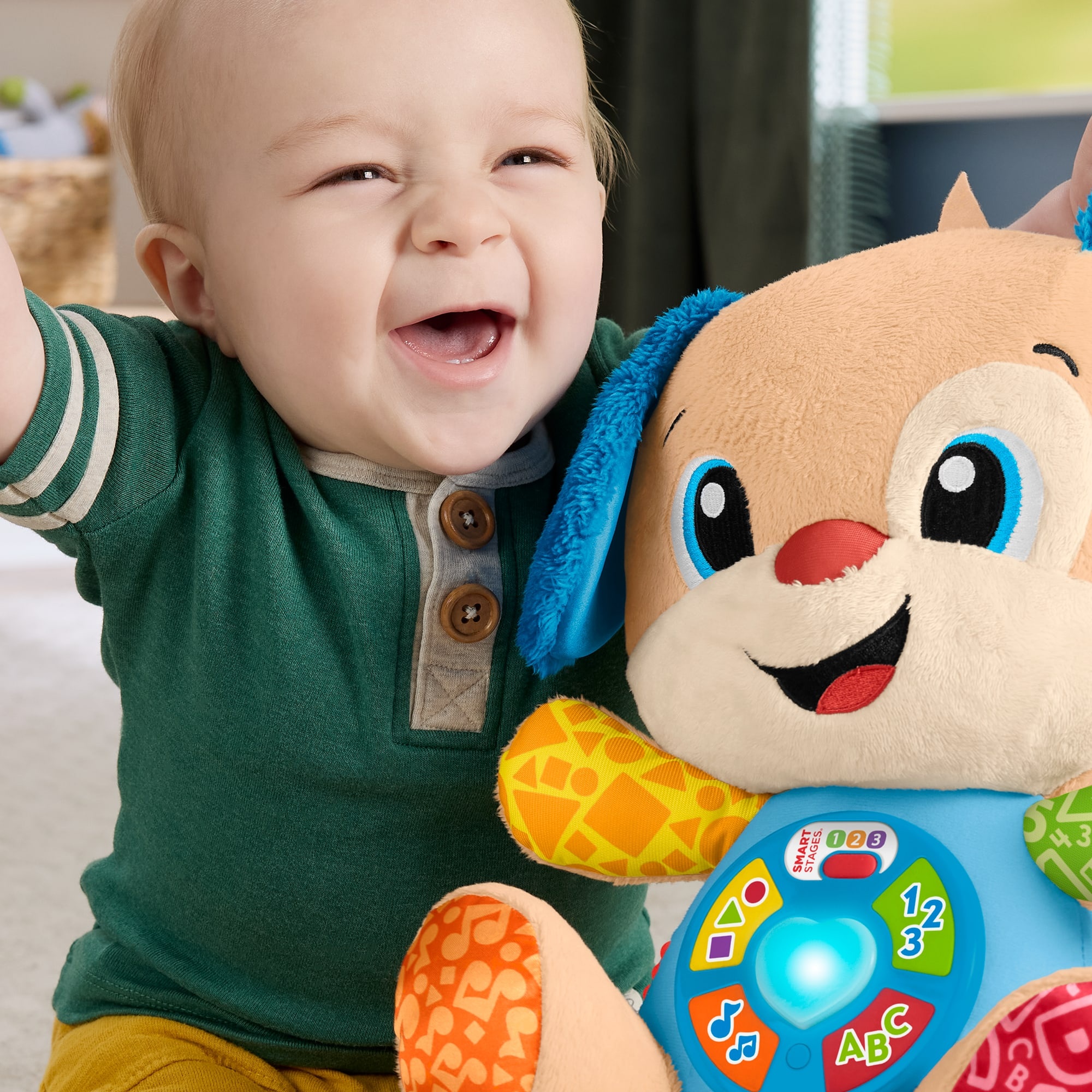 Fisher-price - il cagnolino smart stages blu, peluche musicale per l'apprendimento con luci, suoni e frasi - FISHER PRICE