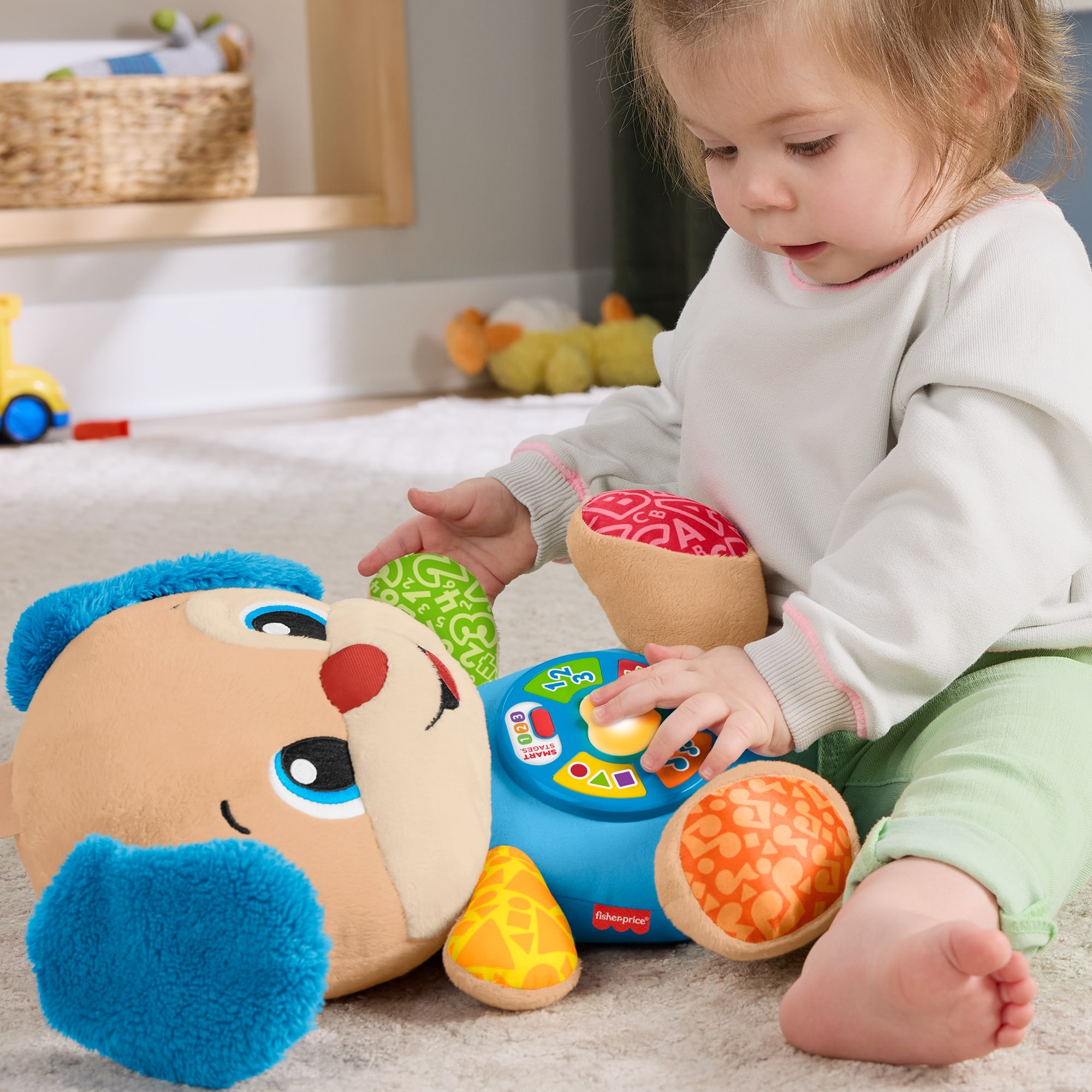 Fisher-price - il cagnolino smart stages blu, peluche musicale per l'apprendimento con luci, suoni e frasi - FISHER PRICE