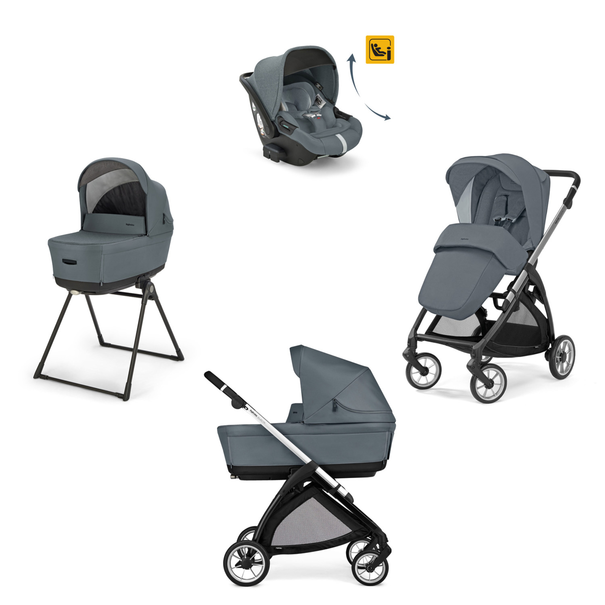 Electa system quattro darwin recline colore union grey telaio total black - inglesina - Inglesina