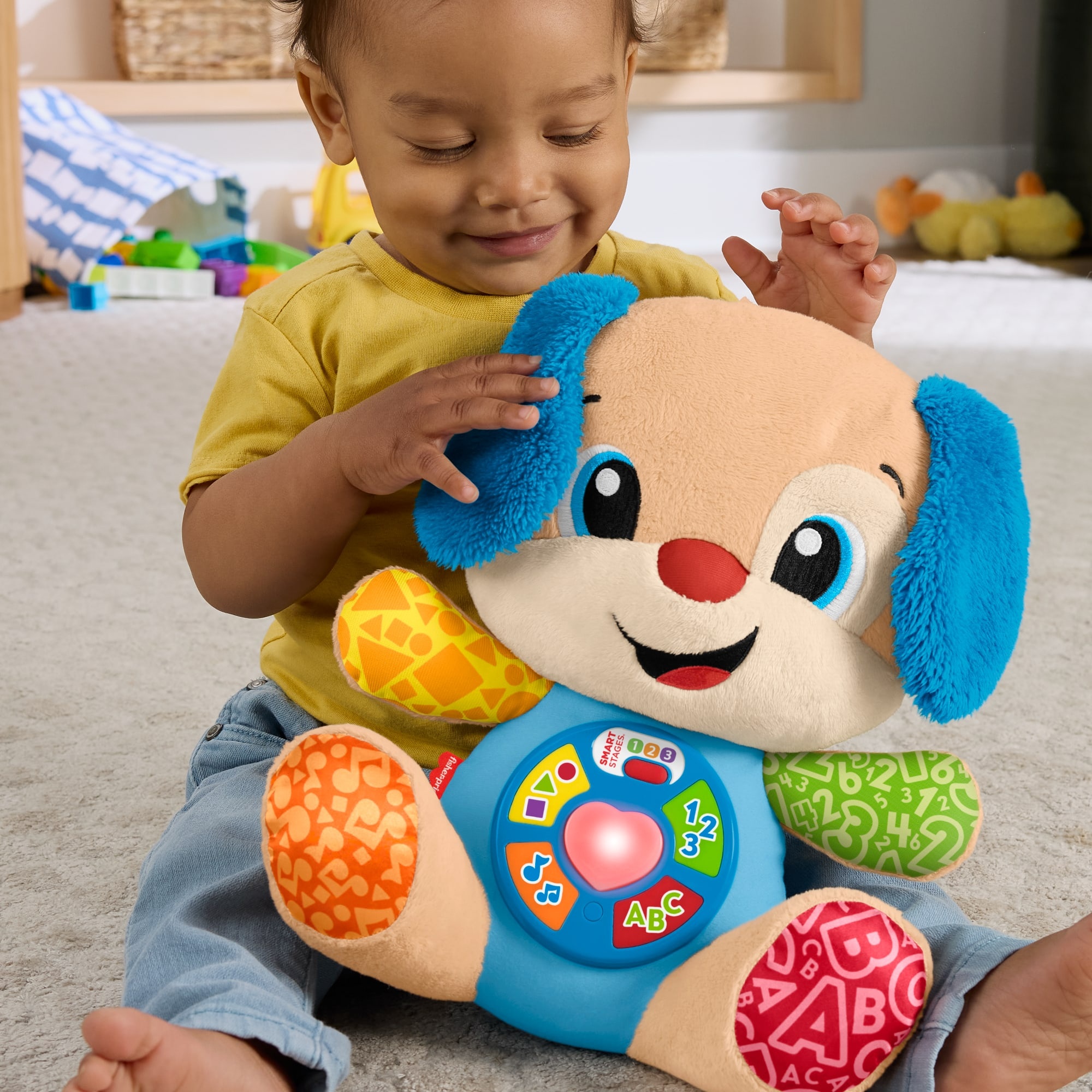 Fisher-price - il cagnolino smart stages blu, peluche musicale per l'apprendimento con luci, suoni e frasi - FISHER PRICE