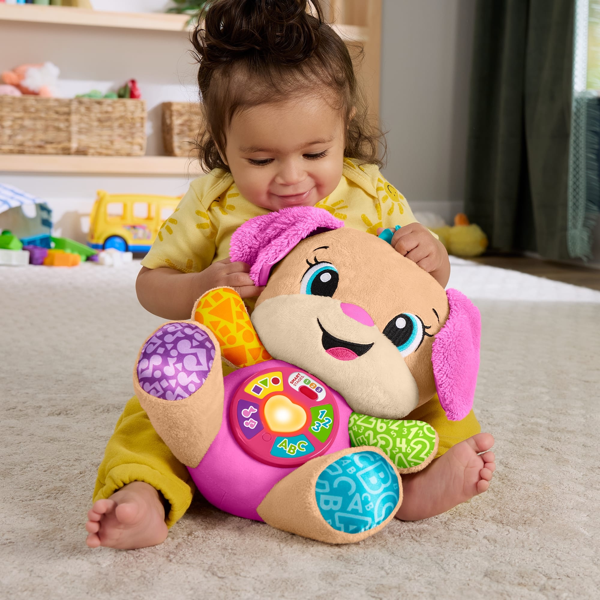 Fisher-price - la sorella di cagnolino smart stages, peluche rosa musicale per l'apprendimento con luci, suoni e frasi - FISHER PRICE