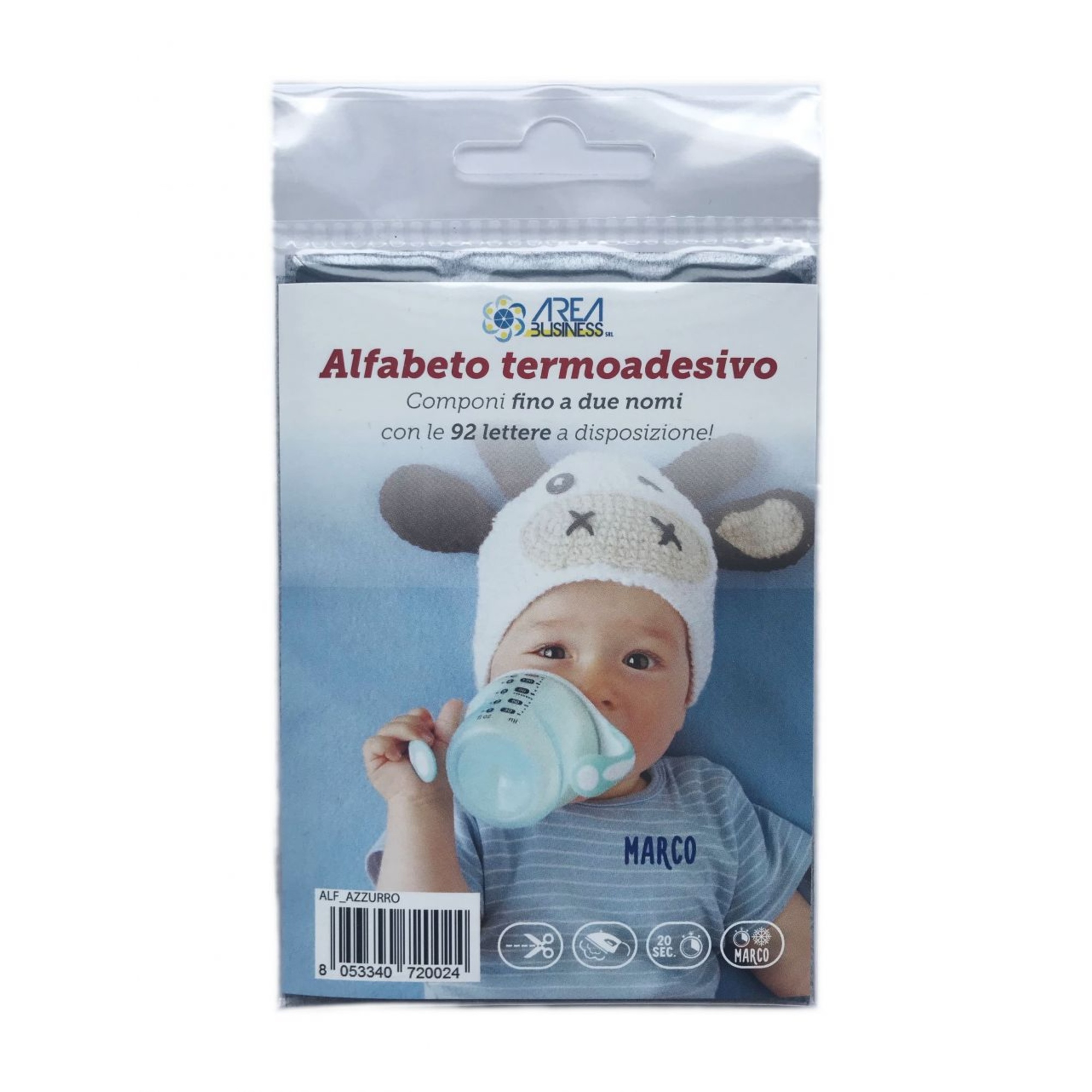 Alfabeto termoadesivo marcabiancheria azzurro - AEROBIE