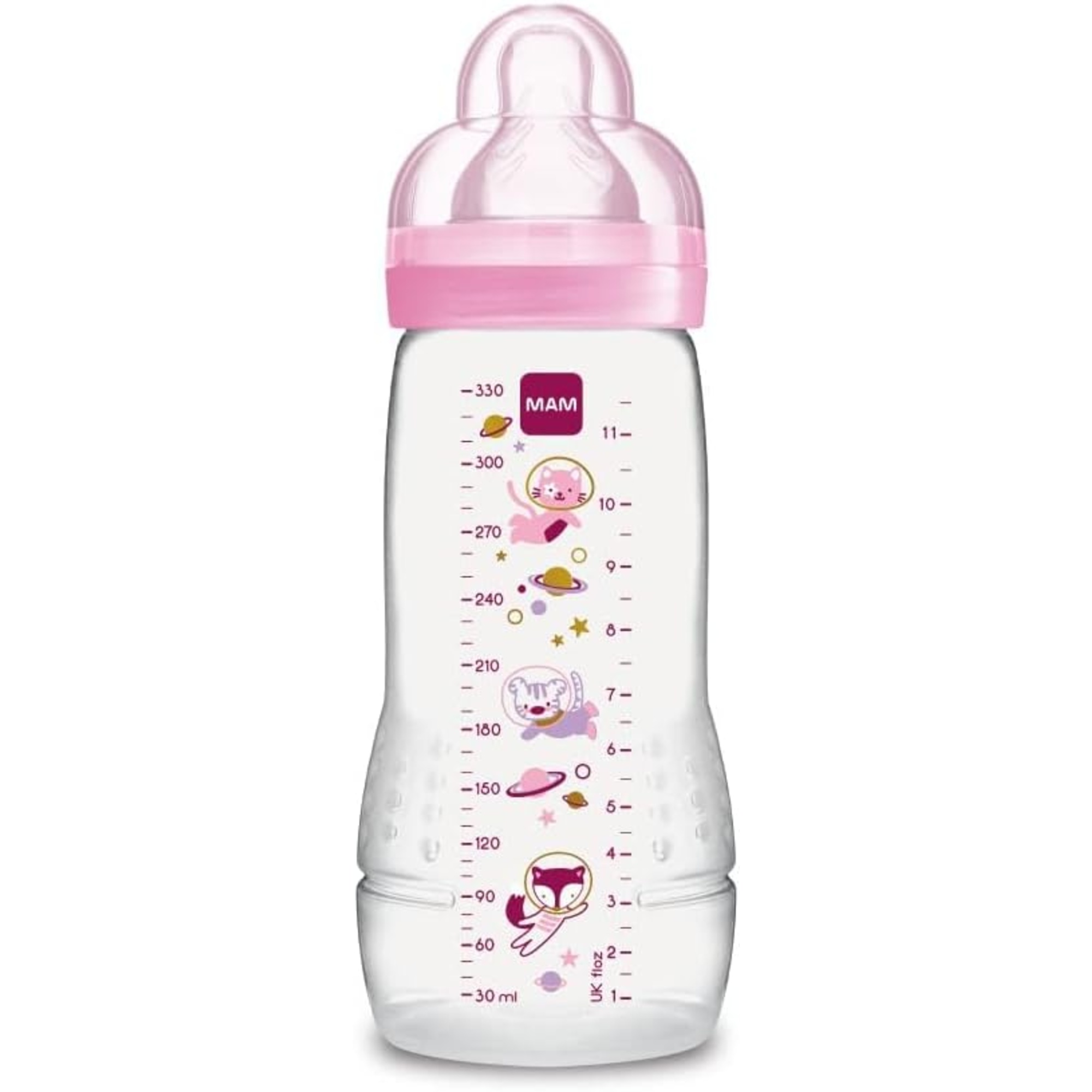 Biberon easy active baby bottle 330 ml 4+ mesi, tettarella misura 3 piatta e simmetrica, rosa - mam - Mam