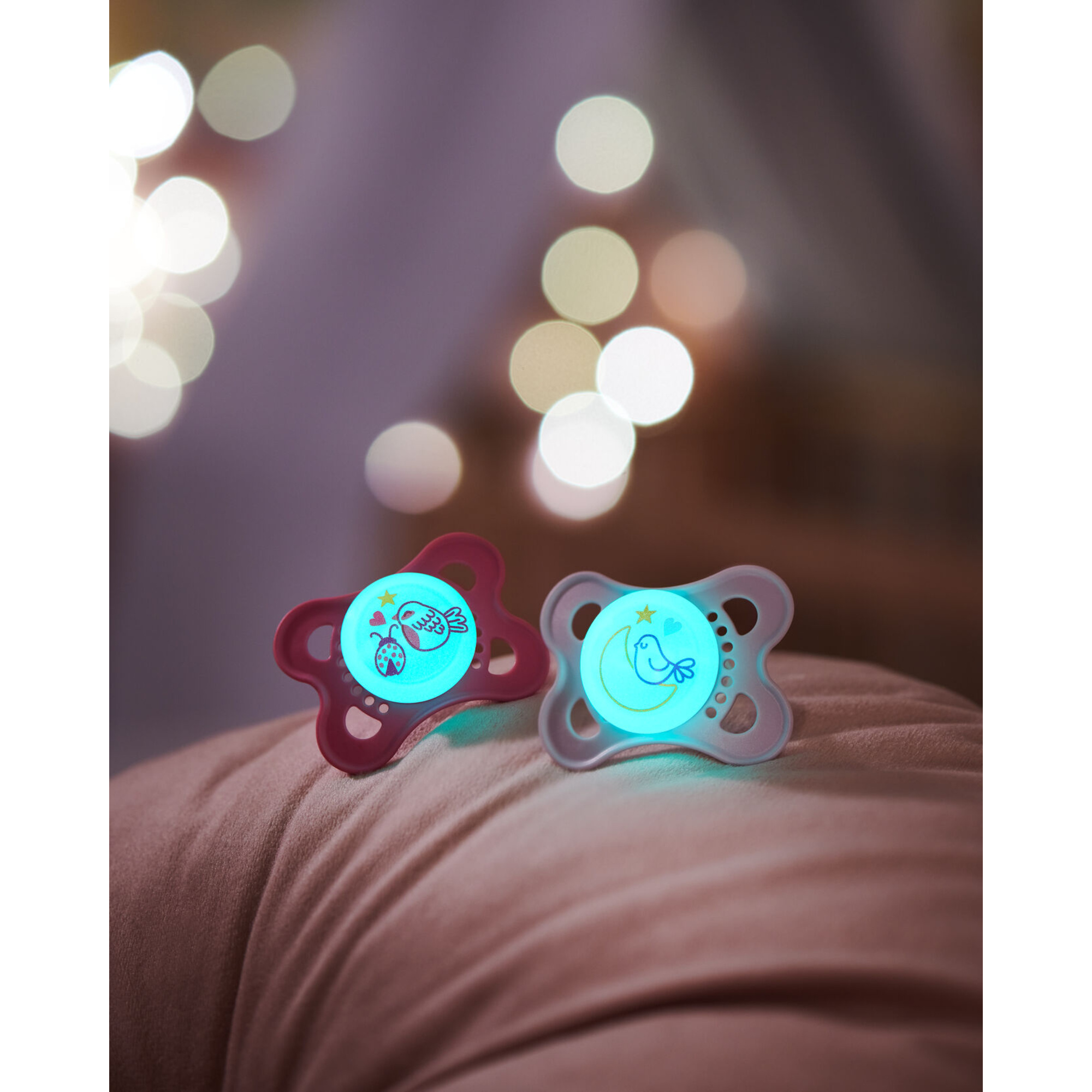 Mam original start night succhietto 0-2 mesi, si illumina al buio. set da 2, tettarella ortodontica, caucciù e porta ciuccio sterilizzatore, azzurro - Mam