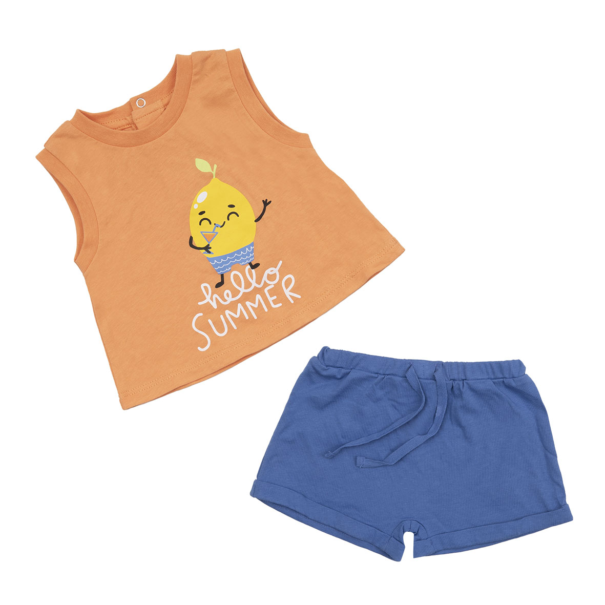 Set 2 pezzi jersey canotta e shorts bimbo arancio/blu - Mawi