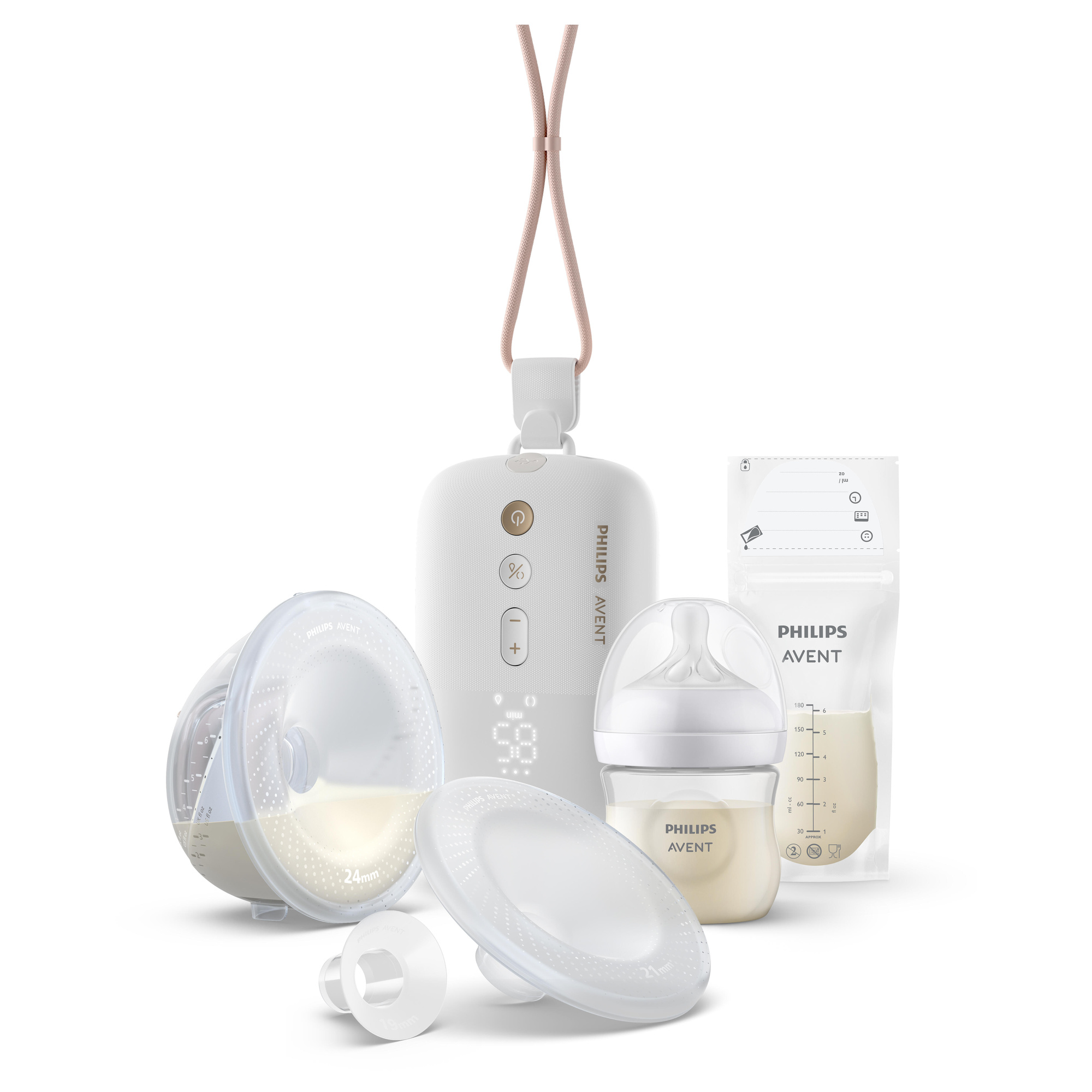 Set tiralatte elettrico indossabile singolo hands free + biberon natural response 125ml + sacchetti conserva latte - philips avent - Avent