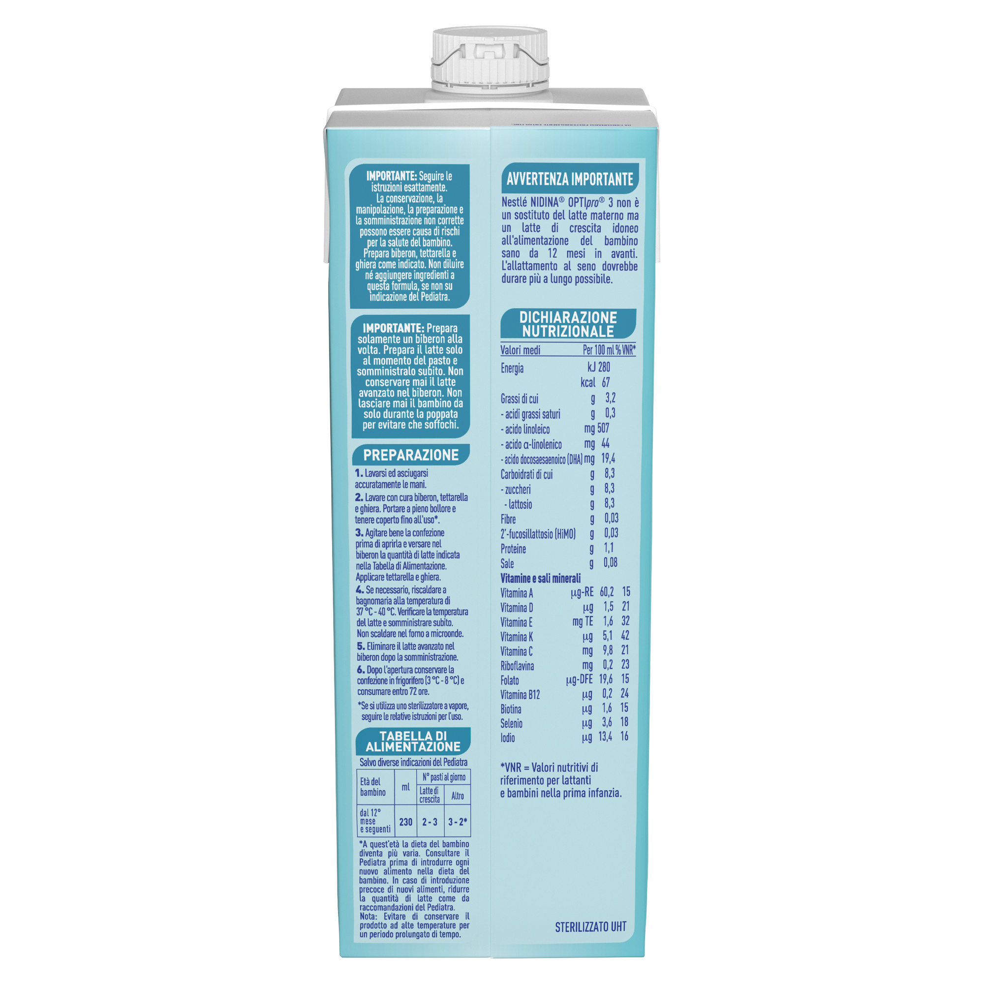 Latte di crescita liquido nidina optipro 3 dai 12 mesi. brick da 1l - nestlé - NESTLE'
