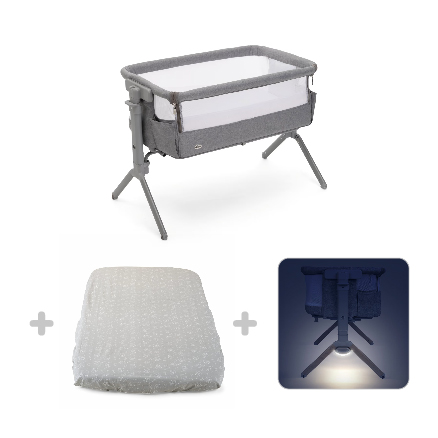 Chc-next2me armonia steel + set lenzuola culla 2pz n2m grey fox + chc-nightlight accessory for n2m -