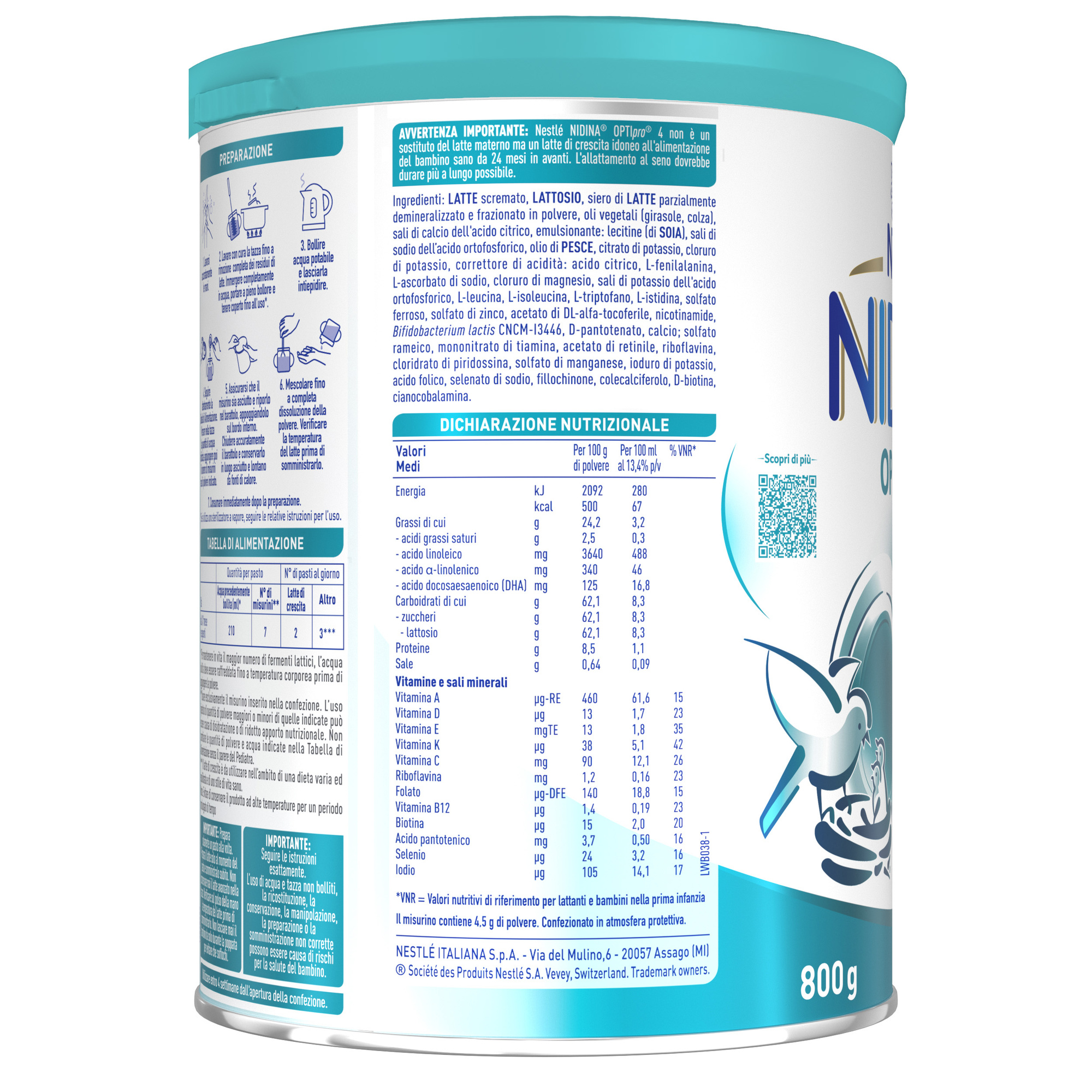 Nidina optipro 4 polvere 800 g - nestlé - NESTLE'