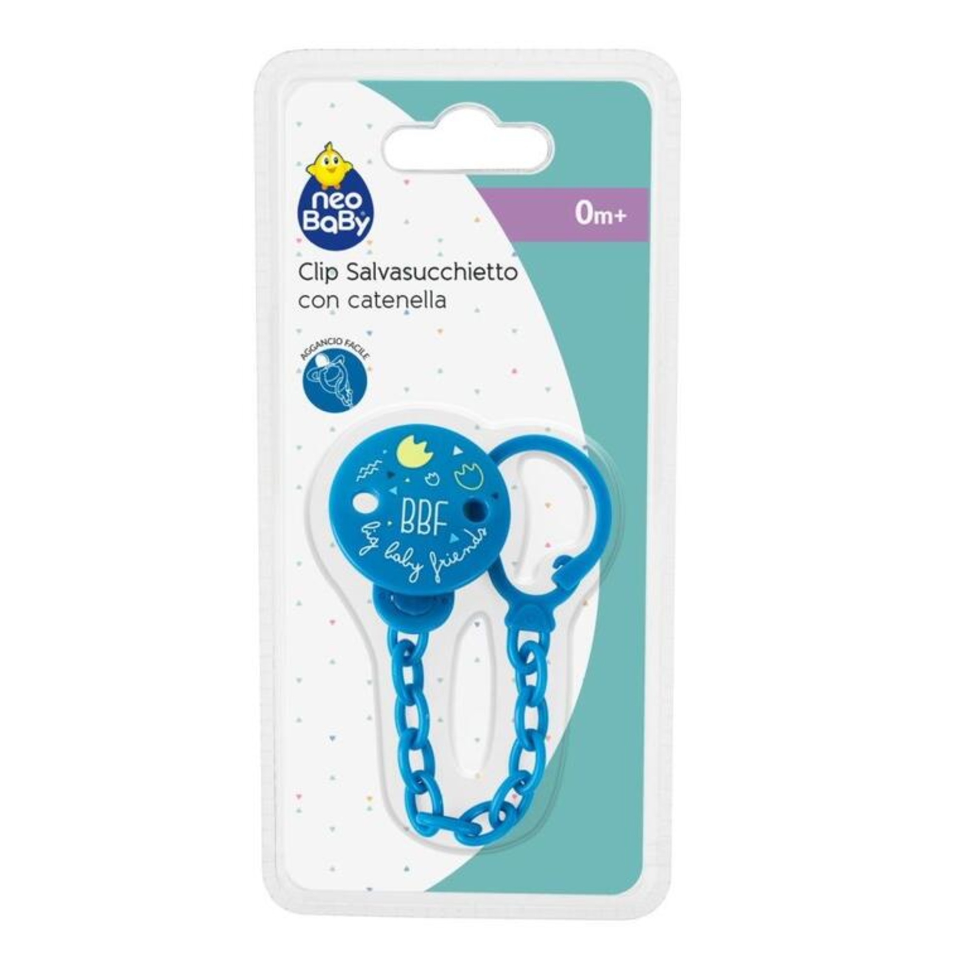 Clip salvasucchietto con catenella - blu - neo baby - Neo Baby