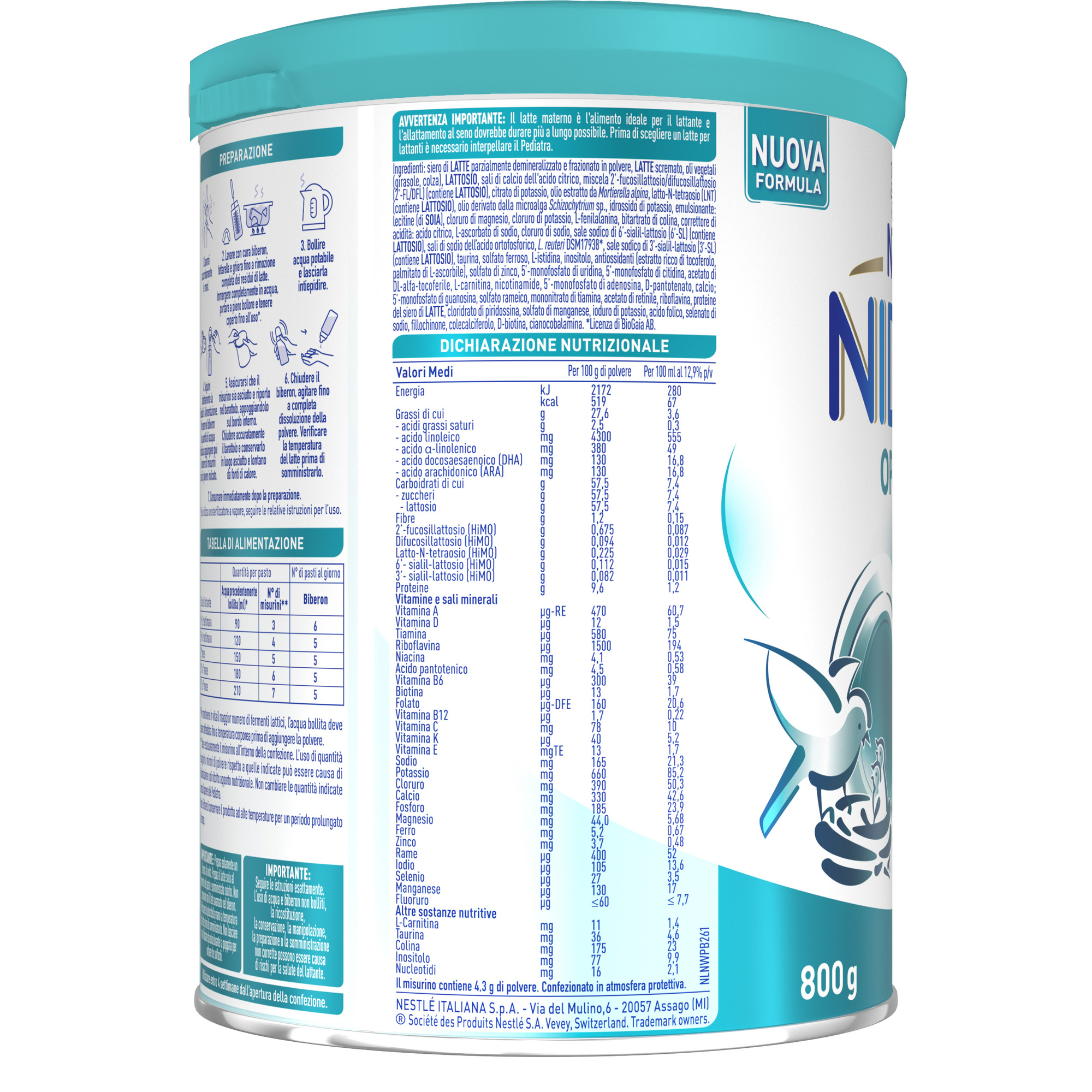 Nidina optipro 1 dalla nascita latte per lattanti in polvere 800g - nestlé - NESTLE'