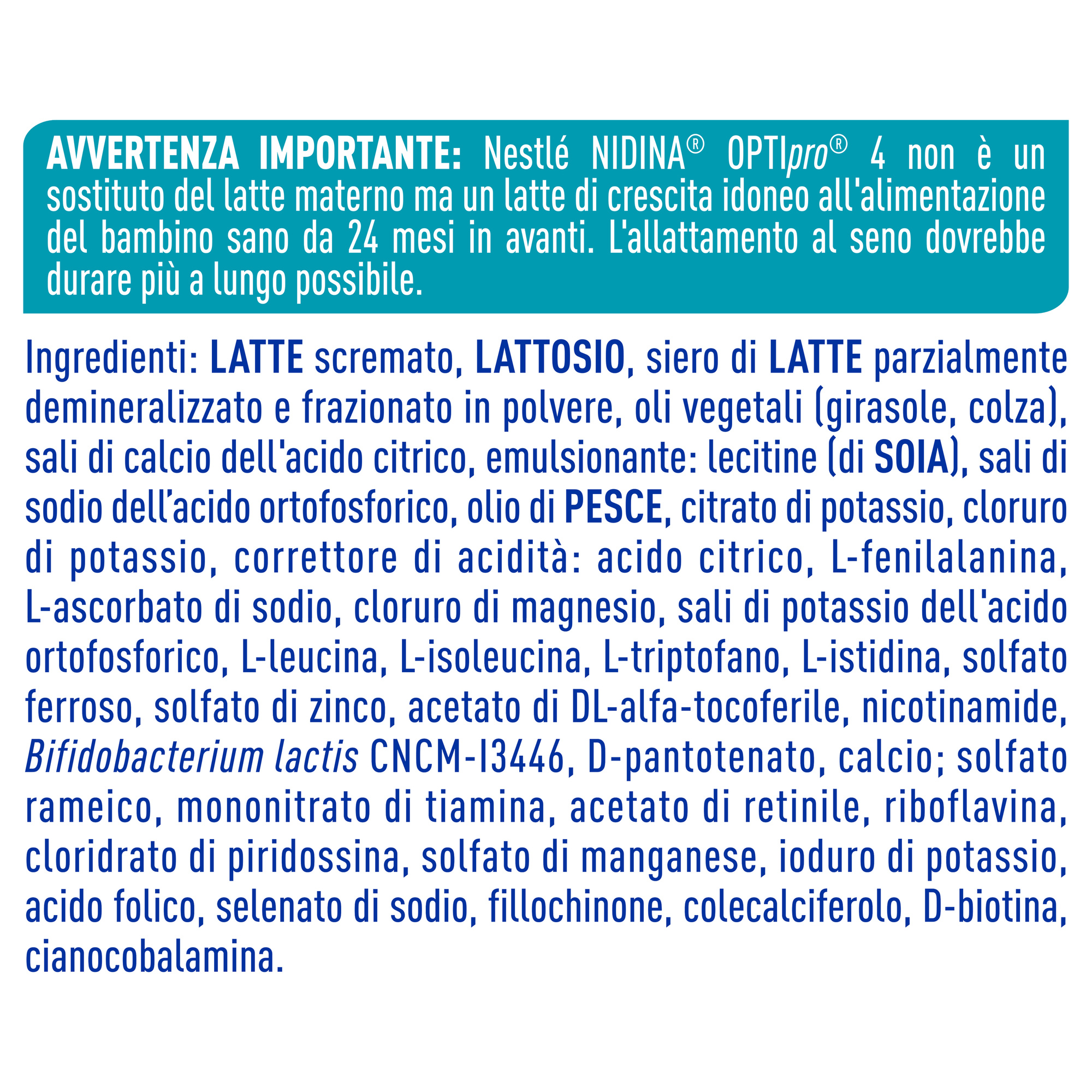 Nidina optipro 4 polvere 800 g - nestlé - NESTLE'