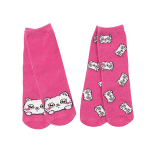 Set 2 paia di calze antiscivolo bimba rosa con gattino - Mawi