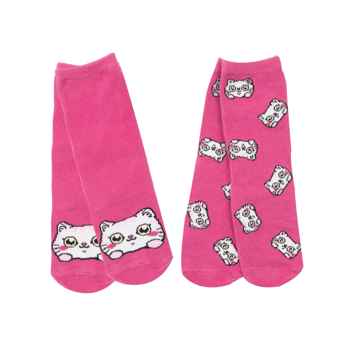 Set 2 paia di calze antiscivolo bimba rosa con gattino - Mawi