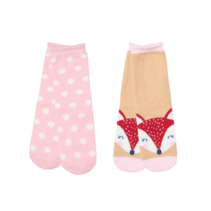 Set 2 paia di calze antiscivolo bimba rosa e beige stampate - Mawi