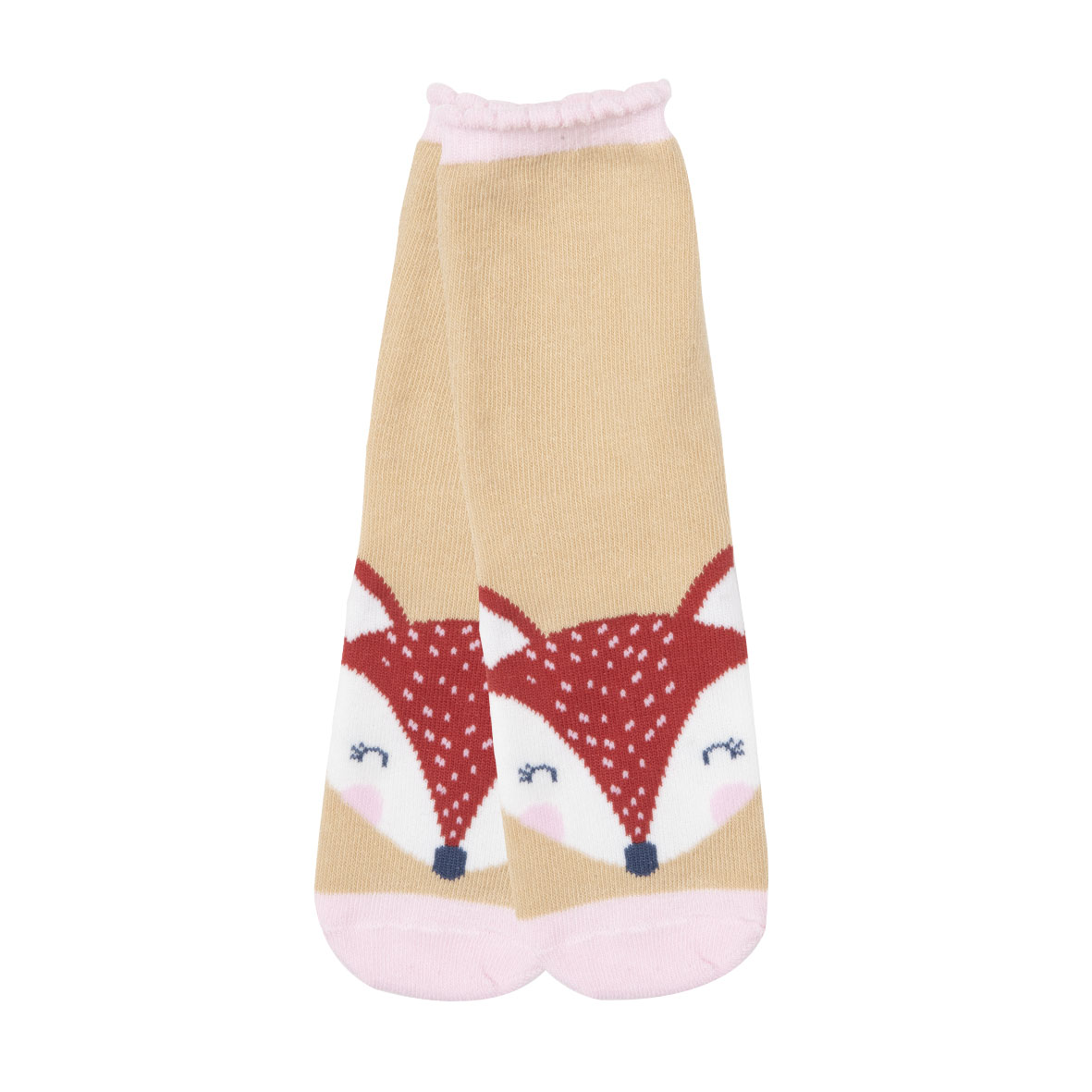 Set 2 paia di calze antiscivolo bimba rosa e beige stampate - Mawi