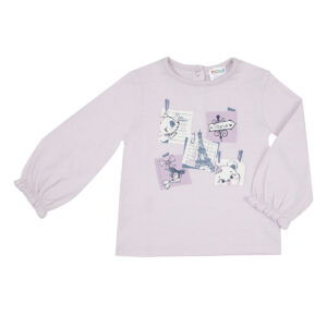 Maglia jersey manica lunga bimba rosa stampa "paris" - Mawi