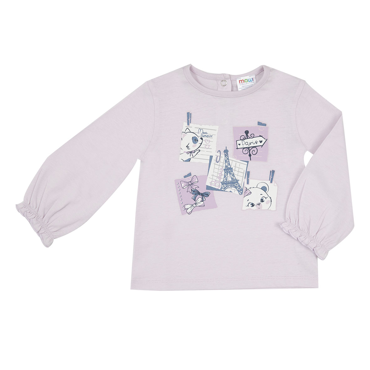 Maglia jersey manica lunga bimba rosa stampa "paris" - Mawi