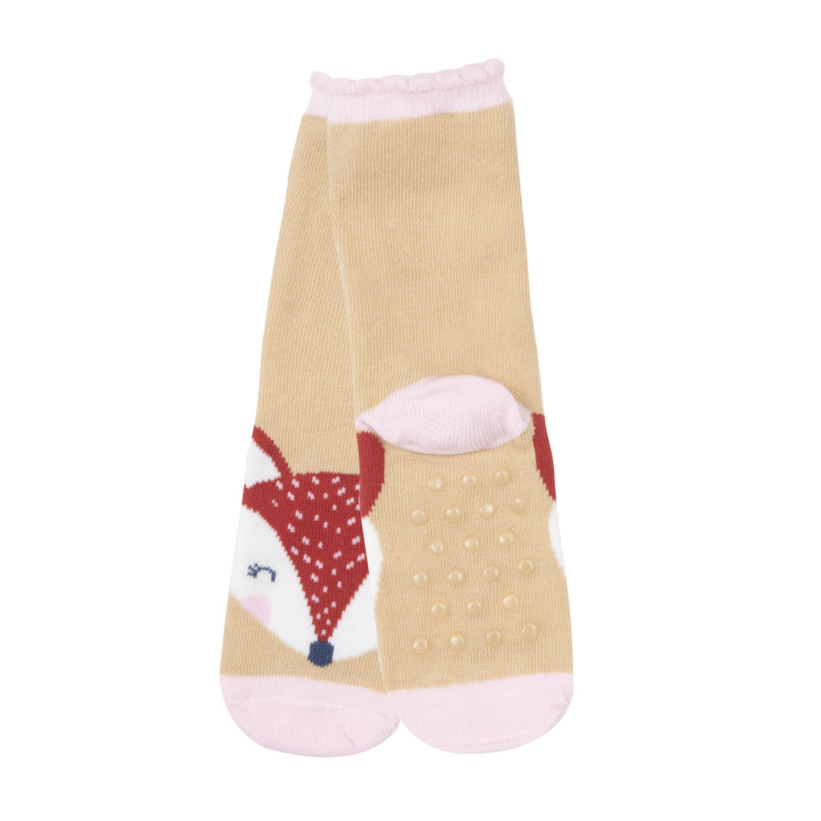 Set 2 paia di calze antiscivolo bimba rosa e beige stampate - Mawi