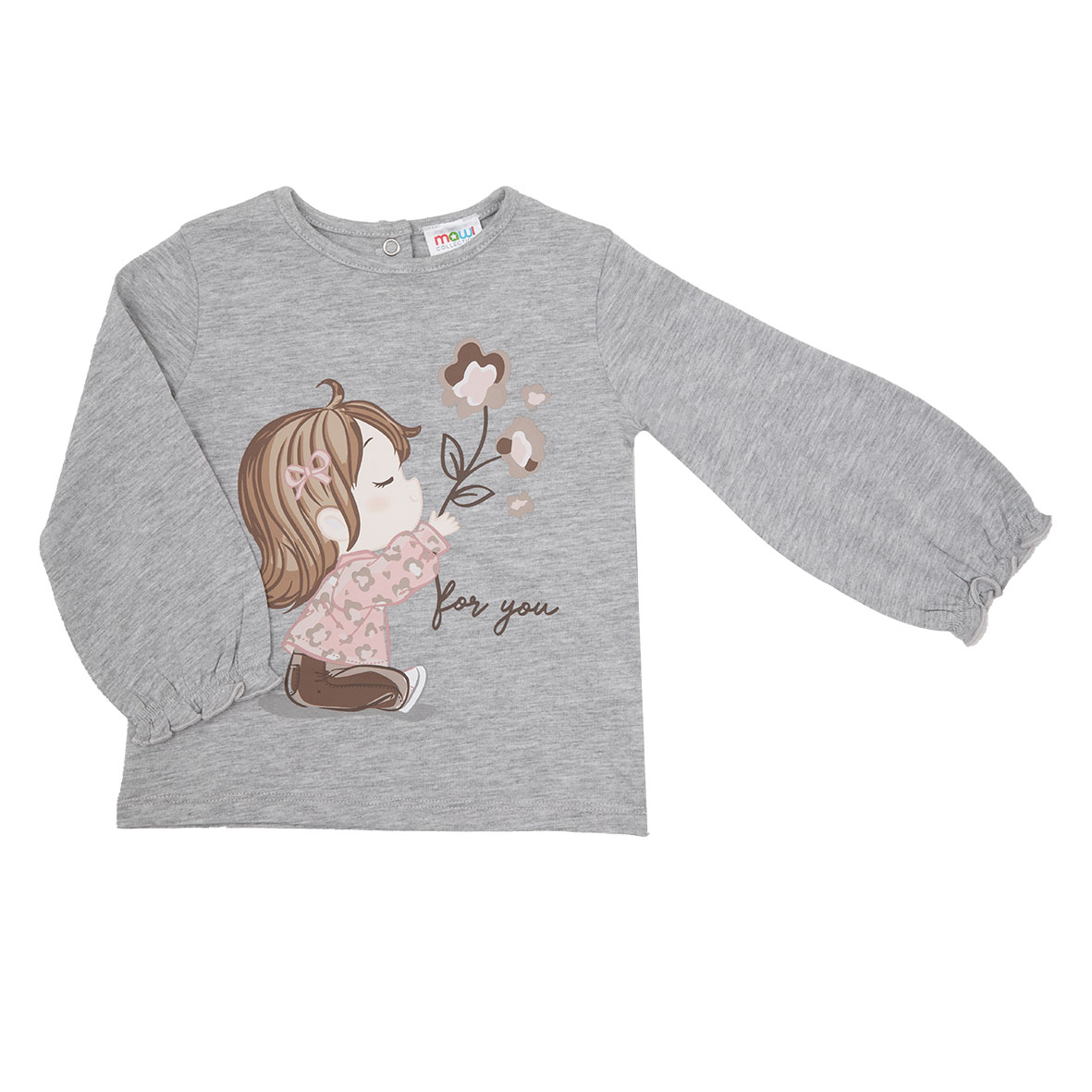 Maglia jersey manica lunga bimba grigia stampa "dolce bimba" - Mawi