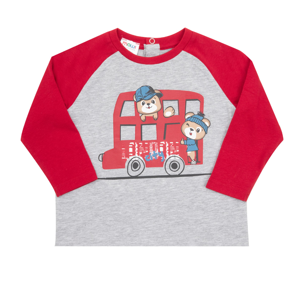 T-shirt maniche lunghe bimbo grigio/rosso stampata - Mawi