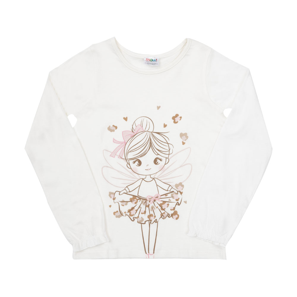 Maglia jersey manica lunga bimba bianca stampata - Mawi