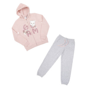 Completo jogging bimba con zip e cappuccio rosa/grigio - Mawi