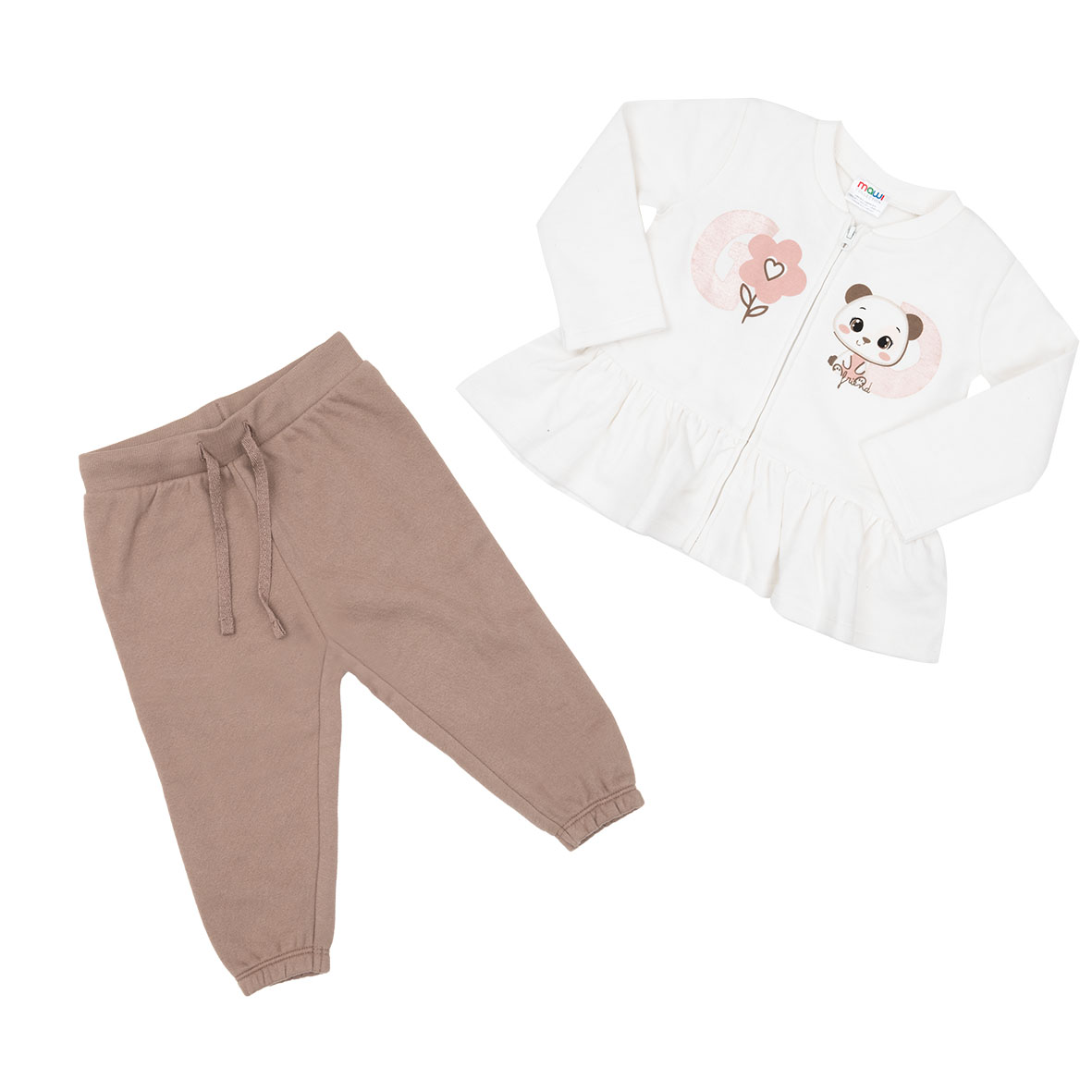 Completo jogging bimba bianco/marrone stampato - Mawi