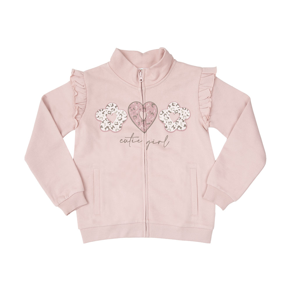 Felpa con zip bimba rosa con frill - Mawi