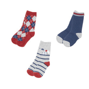 Set 3 paia di calze bimbo blu grigio rosso - Mawi