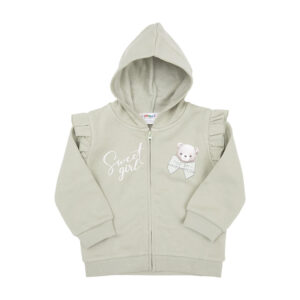 Felpa bimba verde con zip e cappuccio stampata - Mawi