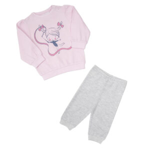 Pigiama due pezzi felpato bimba rosa/grigio stampato - Mawi