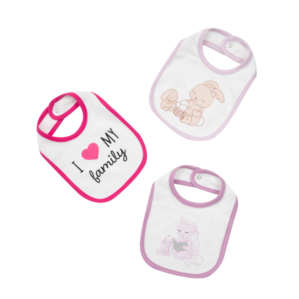 Pack 3 bavaglini bimba bianco/rosa/viola - Mawi