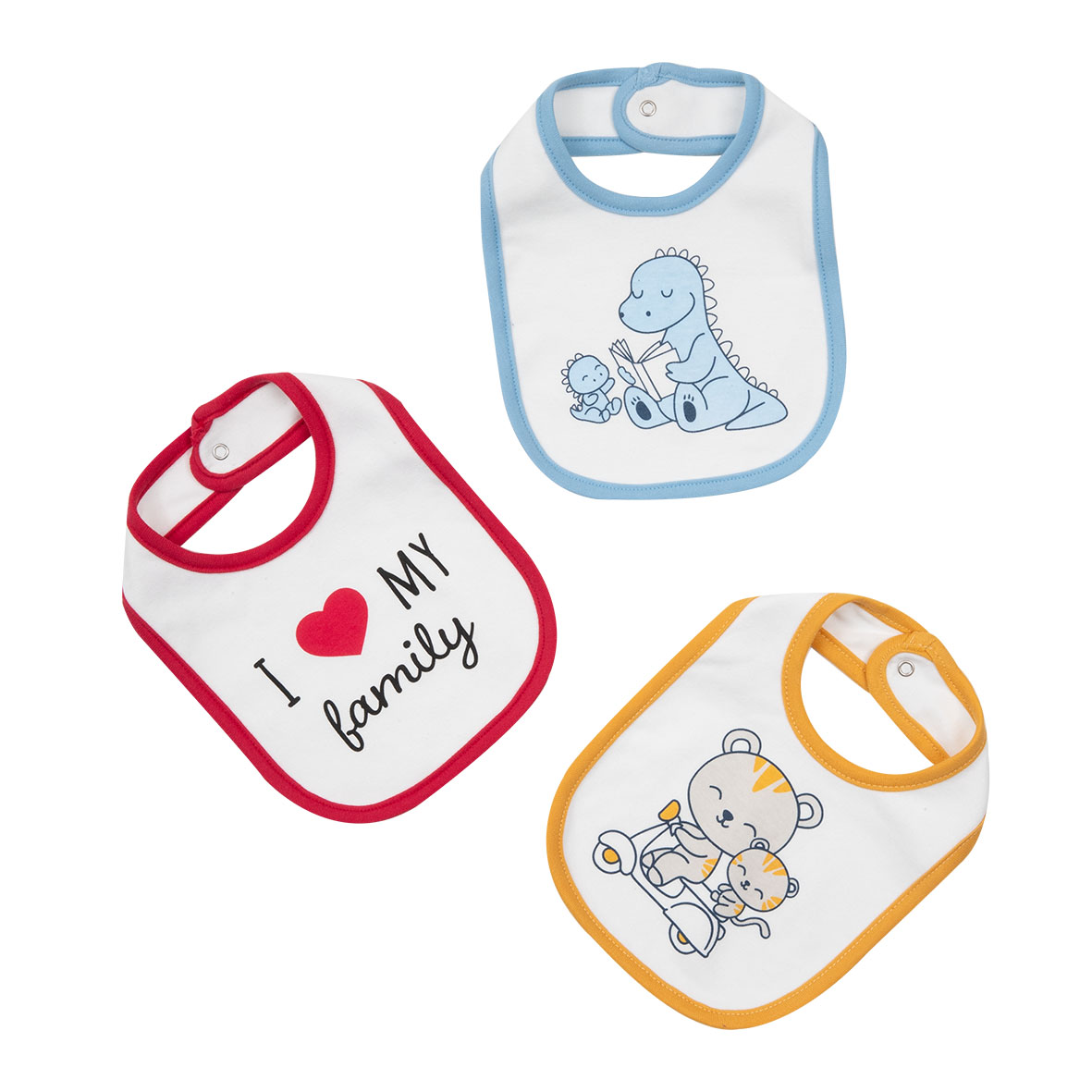 Pack 3 bavaglini bimbo bianco/rosso/giallo/azzurro - Mawi
