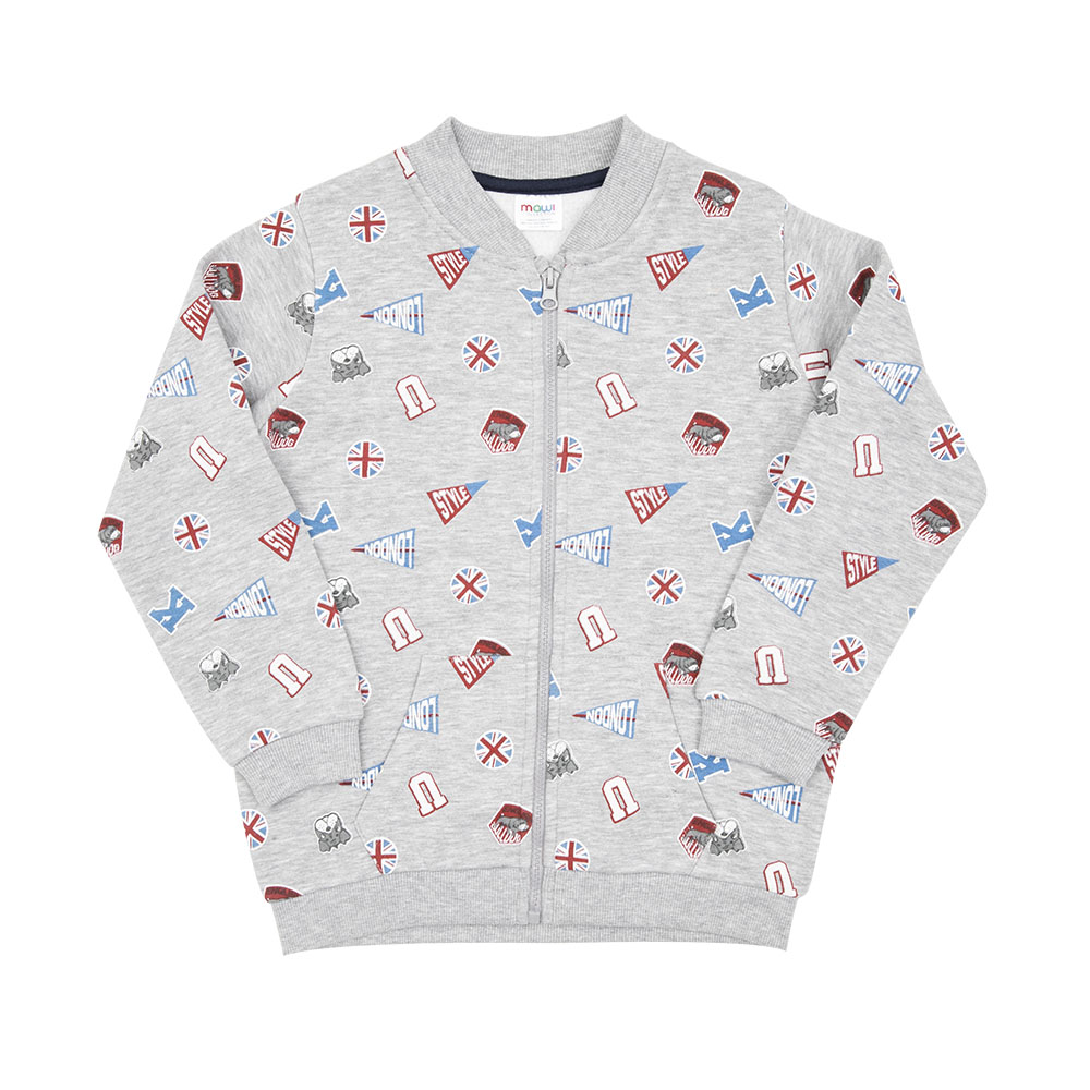 Felpa con zip bimbo grigia stampata - Mawi