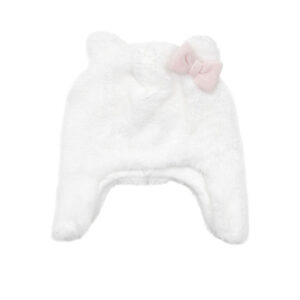 Cappello ciniglia bimba bianco con fiocchetto - Mawi