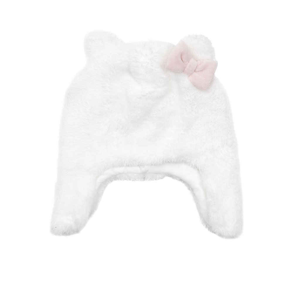 Cappello ciniglia bimba bianco con fiocchetto - Mawi