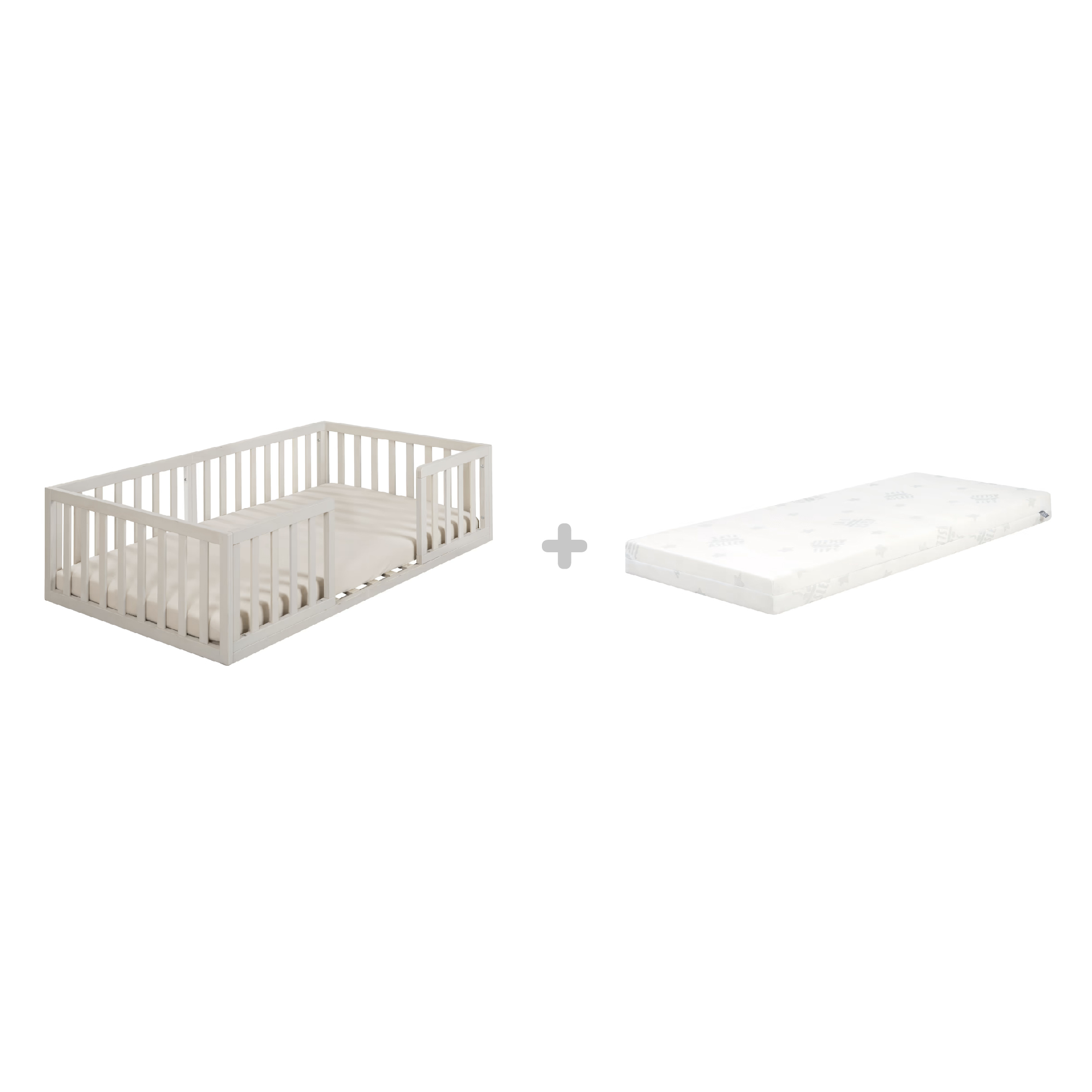 Roba - lettino montessori 70x140 naturale sbiancato + materasso safe asleep® 70x140 bianco - 