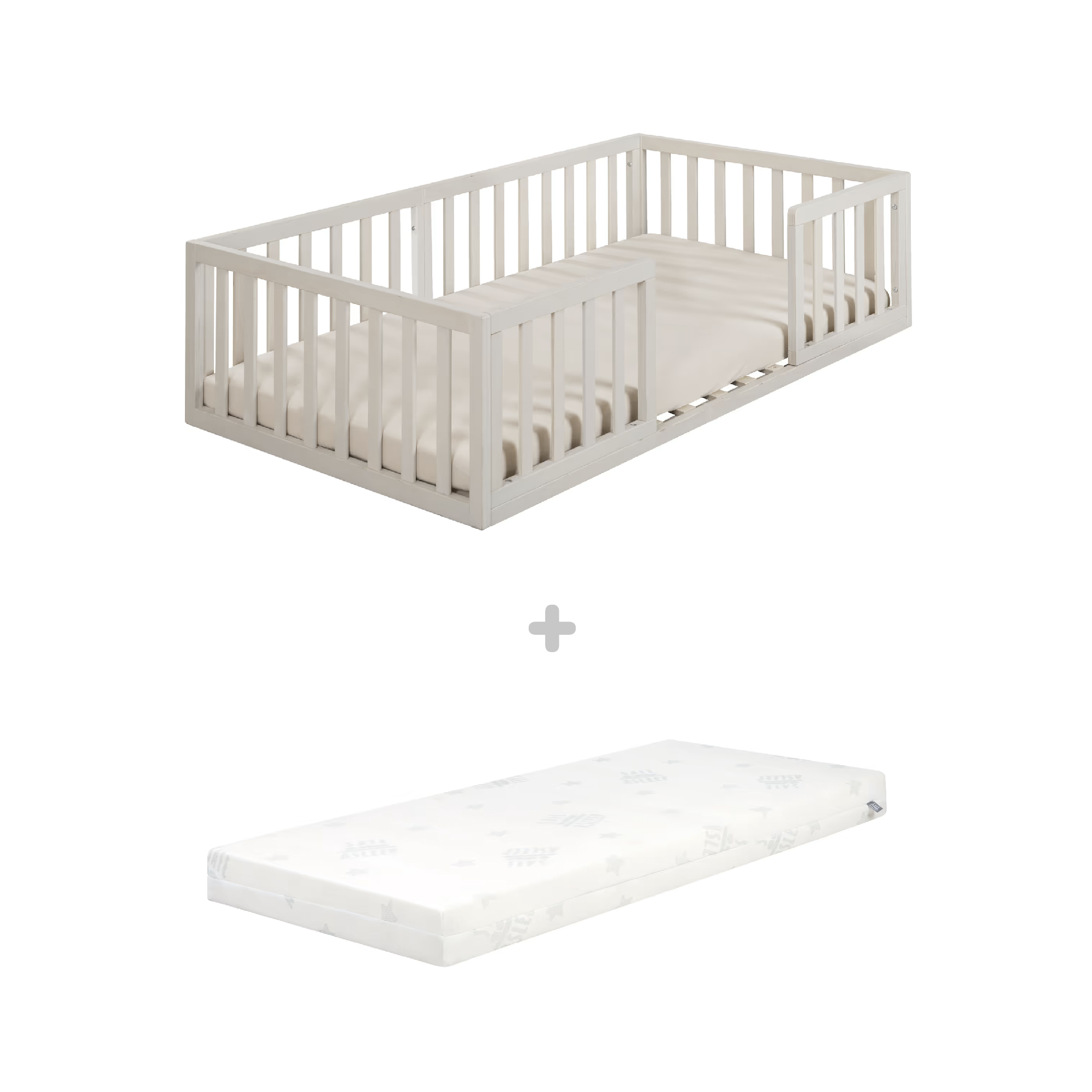 Roba - lettino montessori 70x140 naturale sbiancato + materasso safe asleep® 70x140 bianco -
