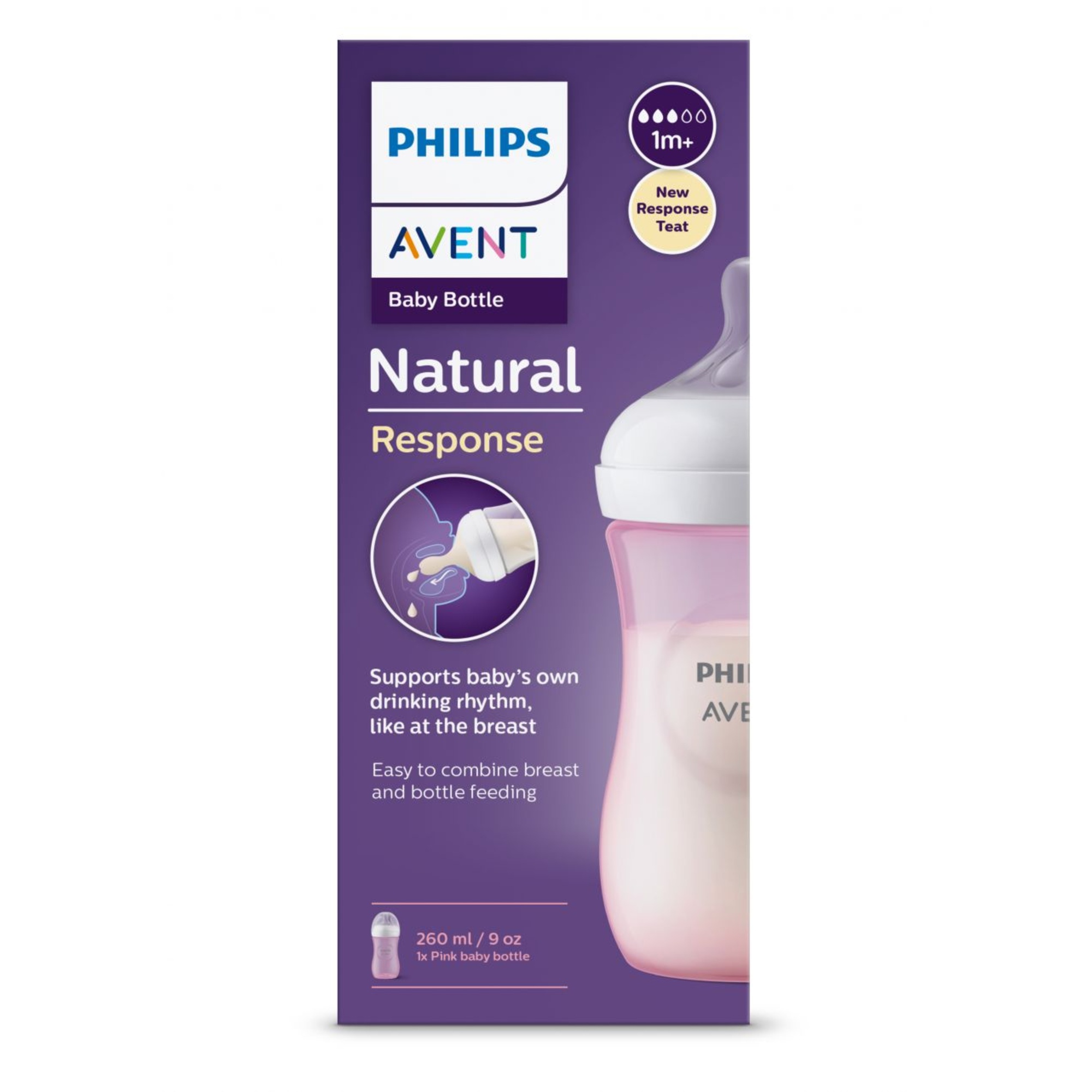 Biberon natural con tettarella a risposta naturale rosa da 260 ml 1m+ |  senza bpa - philips avent - Avent