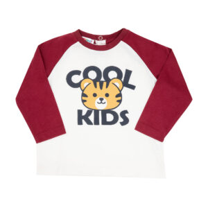 T-shirt jersey raglan bimbo bicolor panna/rosso - Mawi