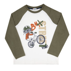 T-shirt manica lunga raglan bimbo bicolor bianco/verde - Mawi